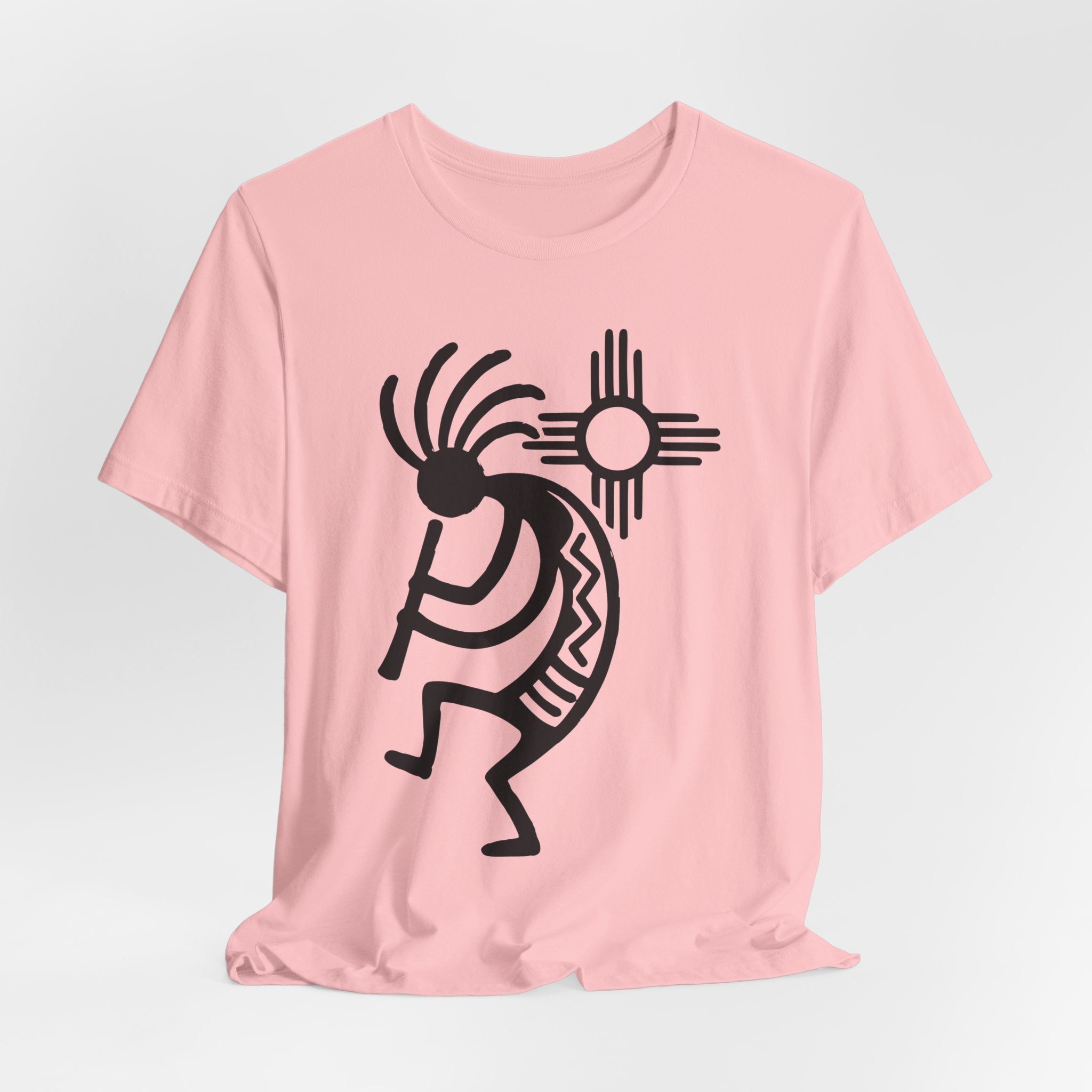Kokopelli Zia Sun T-Shirt in Mauve - Southwest art graphic tee, Barely Outdoorsy Bella Canvas