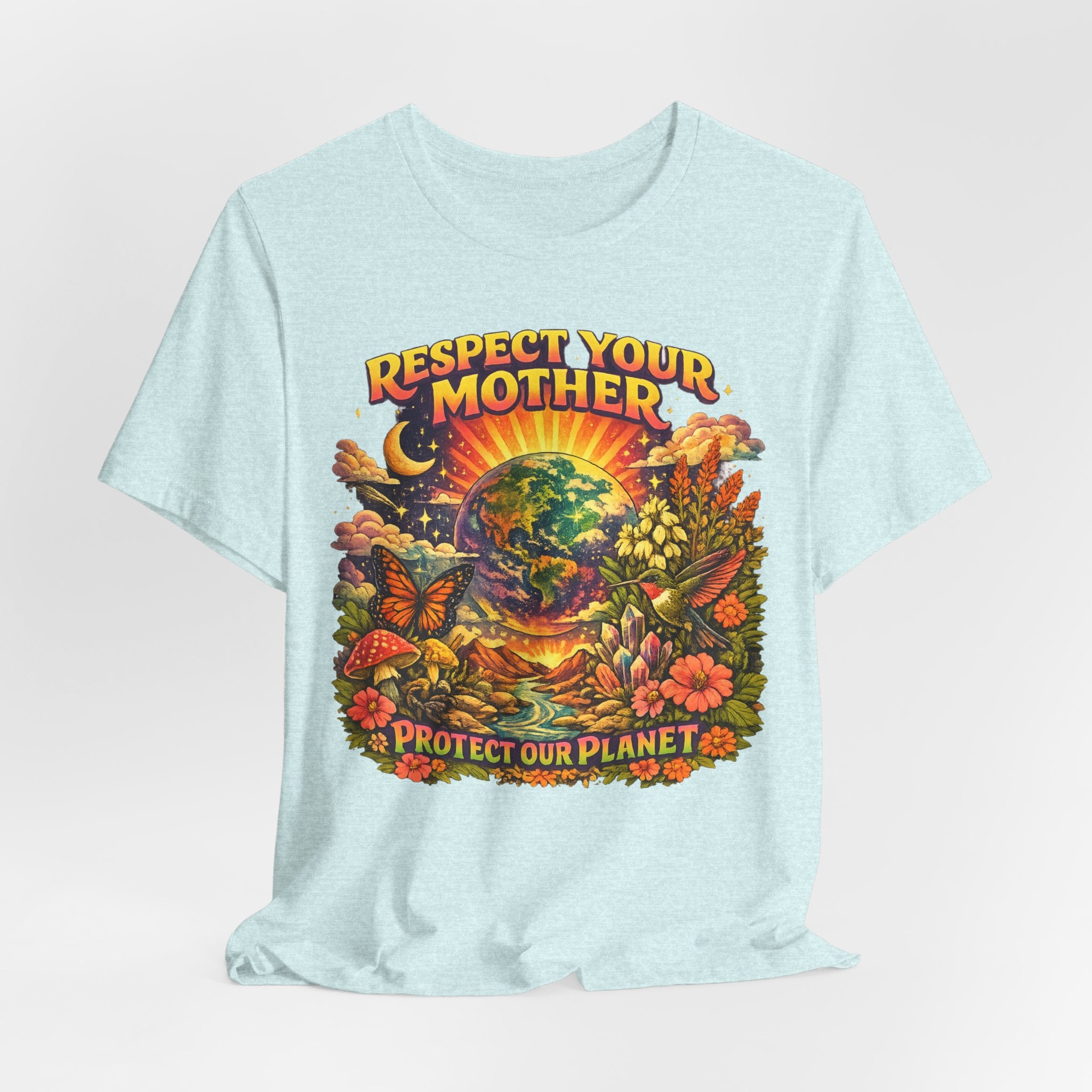 Respect Your Mother Protect Our Planet T-Shirt in White - retro 70s Mother Earth wildflower graphic tee, Barely Outdoorsy