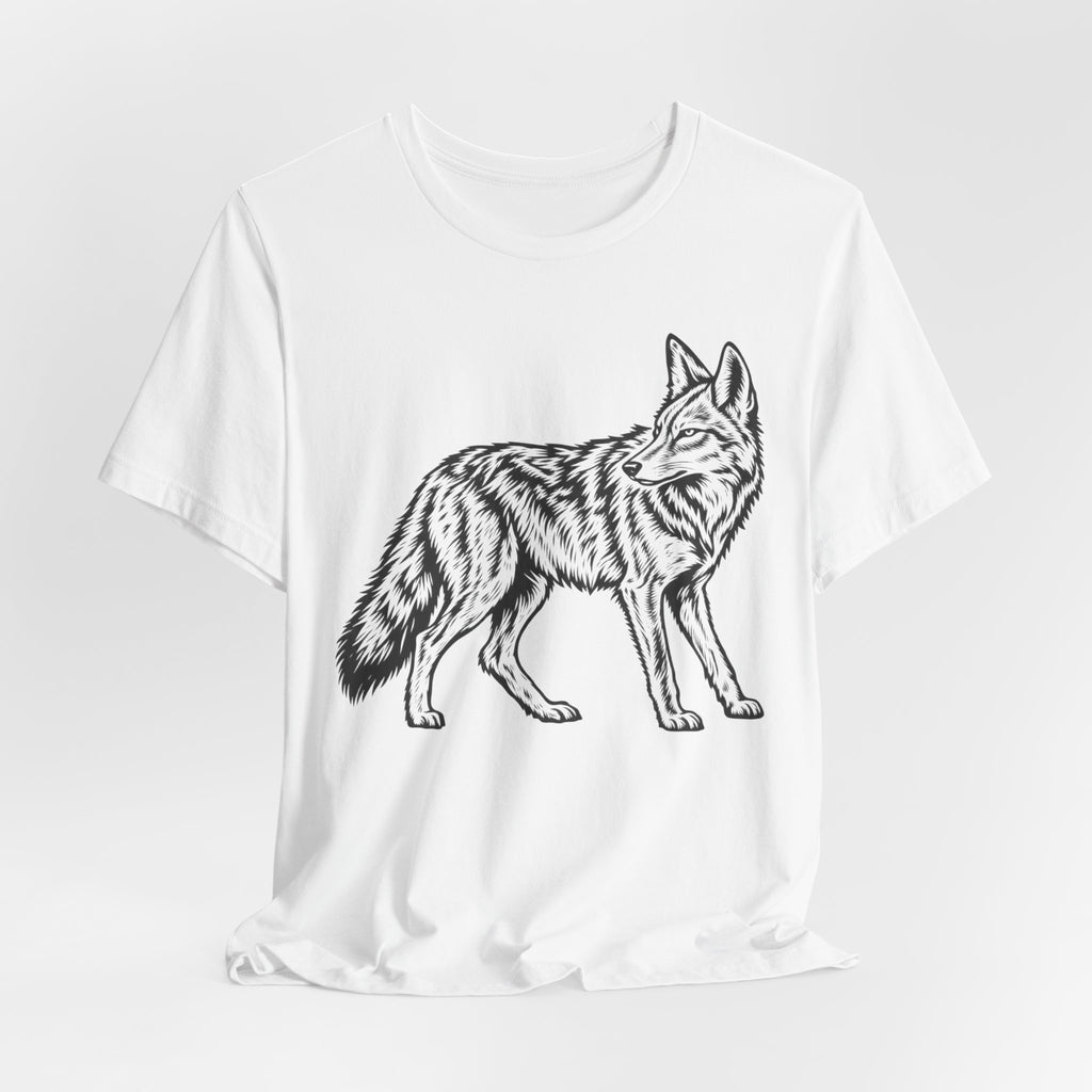 Coyote Fine Line Portrait T-Shirt in Athletic Heather - Southwest coyote fine line portrait graphic tee, Barely Outdoorsy Bella Canvas 3001