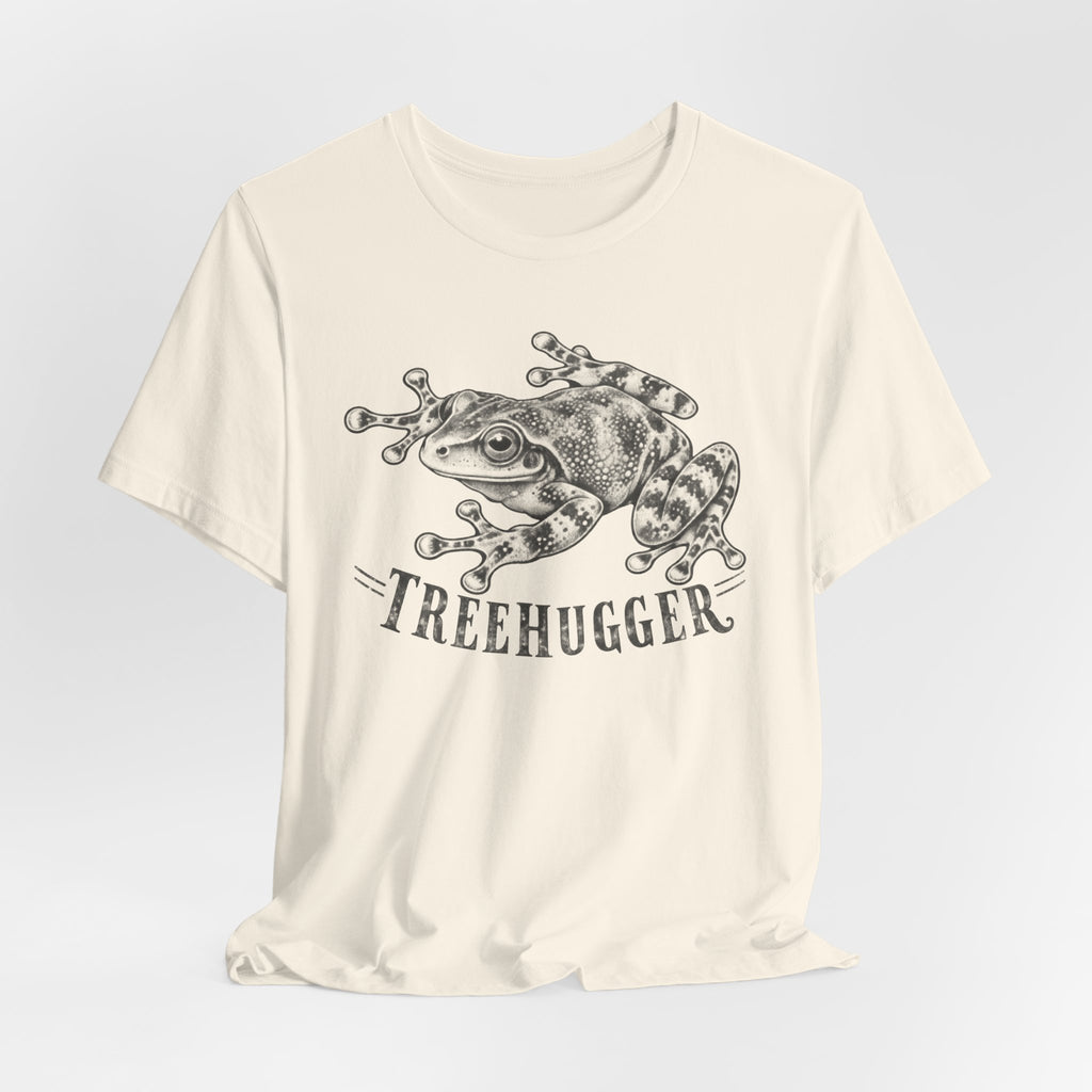 Treehugger Tree Frog Tee in Heather Peach - funny tree frog treehugger shirt, Barely Outdoorsy Bella Canvas 3001