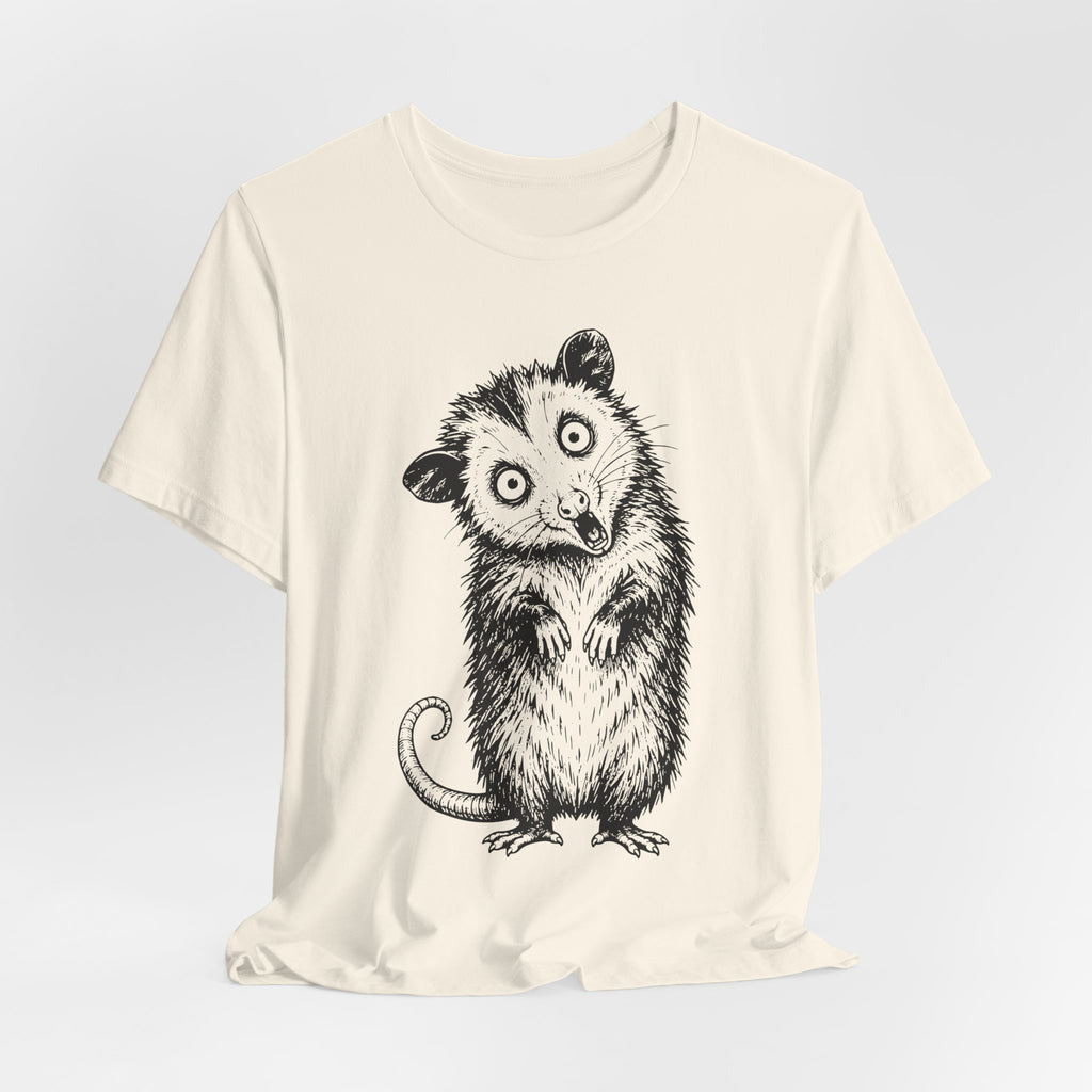 Unhinged Opossum Tee in Ash - funny opossum wildlife humor shirt, Barely Outdoorsy Bella Canvas 3001