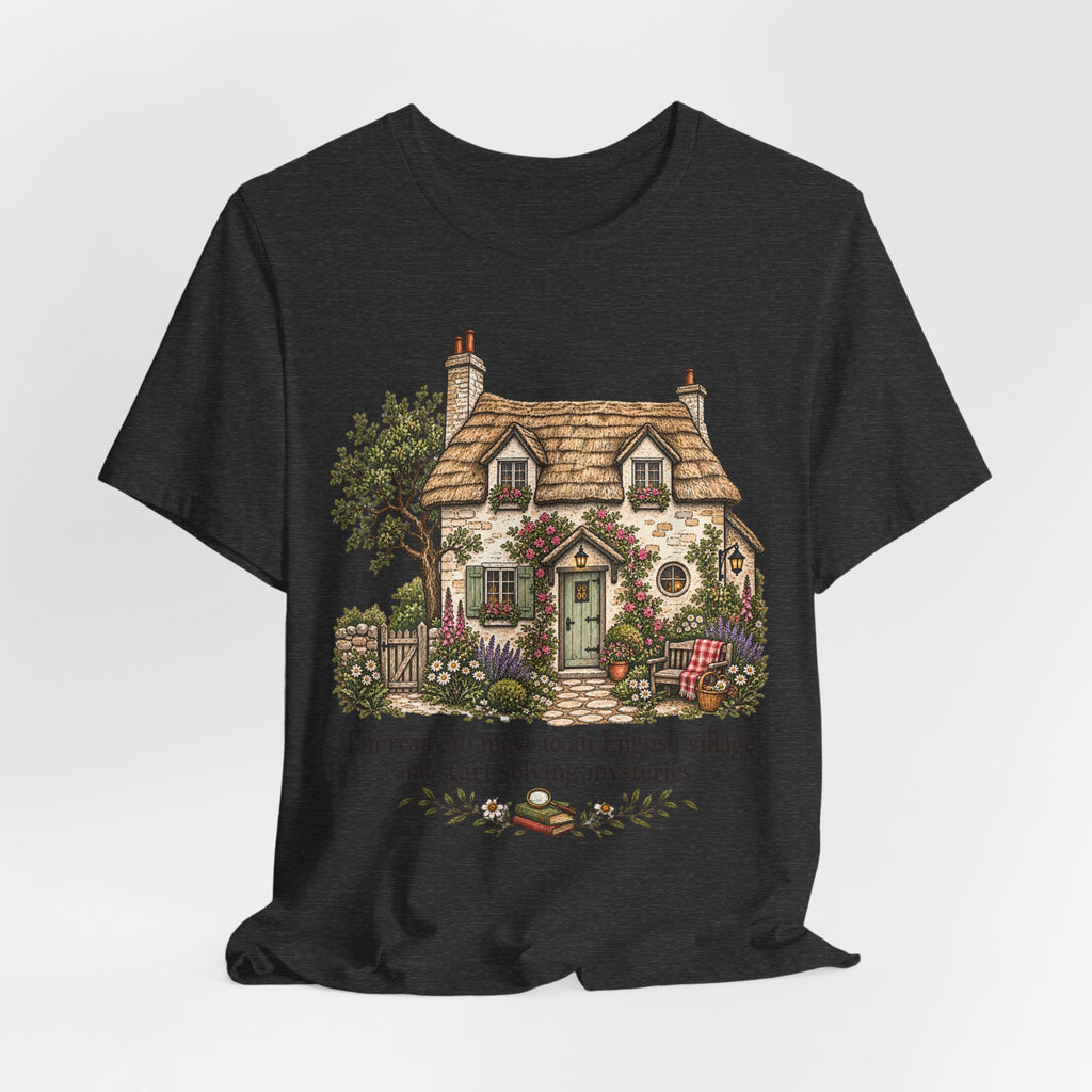 English Village Mysteries Cozy Tee in Brown - funny cozy mystery village humor shirt, Barely Outdoorsy Bella Canvas