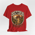 Not A Fun-Gi Until Coffee Tee in Heather Purple - funny pre-coffee mushroom humor shirt, Barely Outdoorsy Bella Canvas 3001