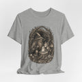 Wizard and Dragon Tee flat lay Athletic Heather - unisex crew neck wizard dragon graphic tee, Barely Outdoorsy