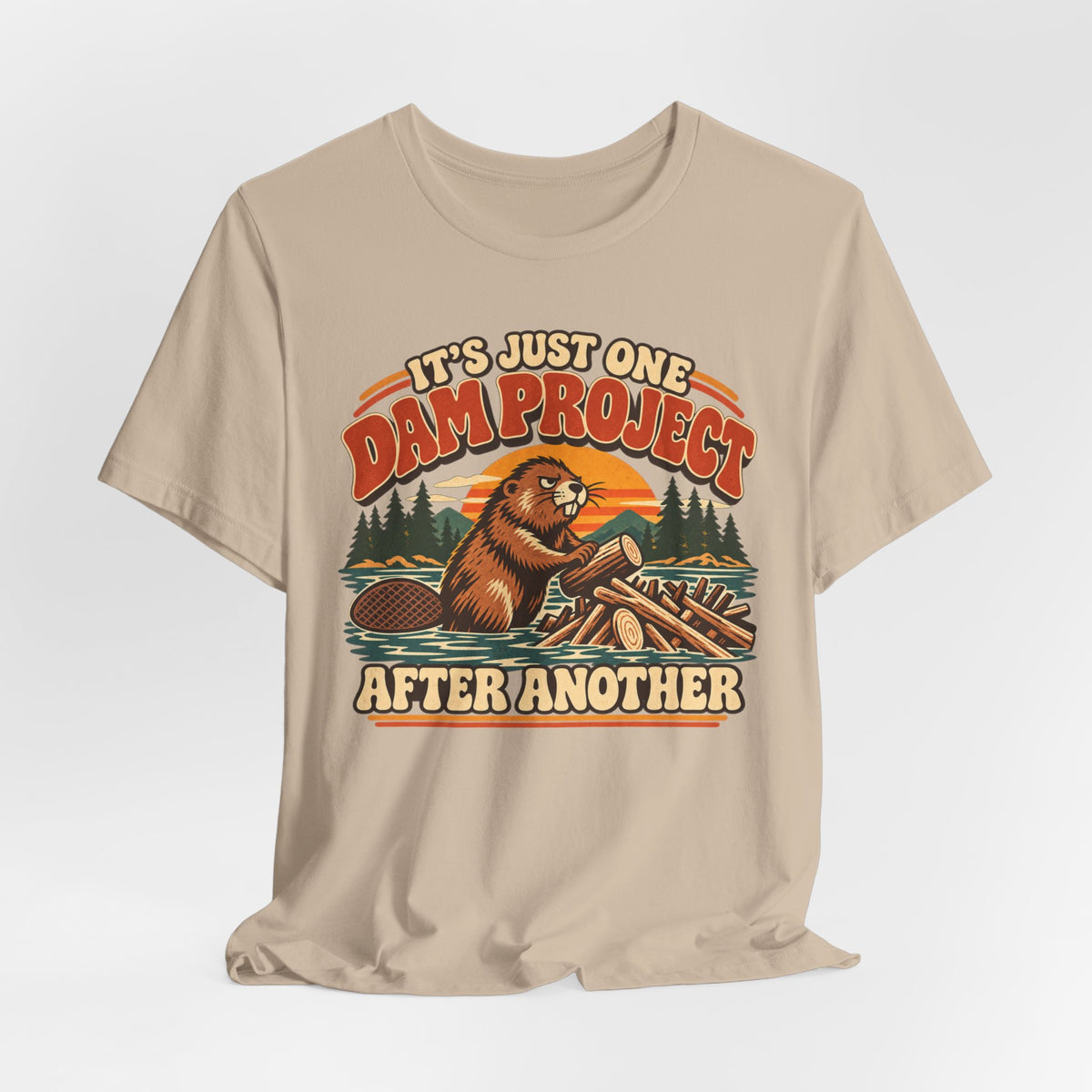 One Dam Project After Another Beaver T-Shirt in Heather Raspberry - funny beaver dam project pun humor graphic tee, Barely Outdoorsy