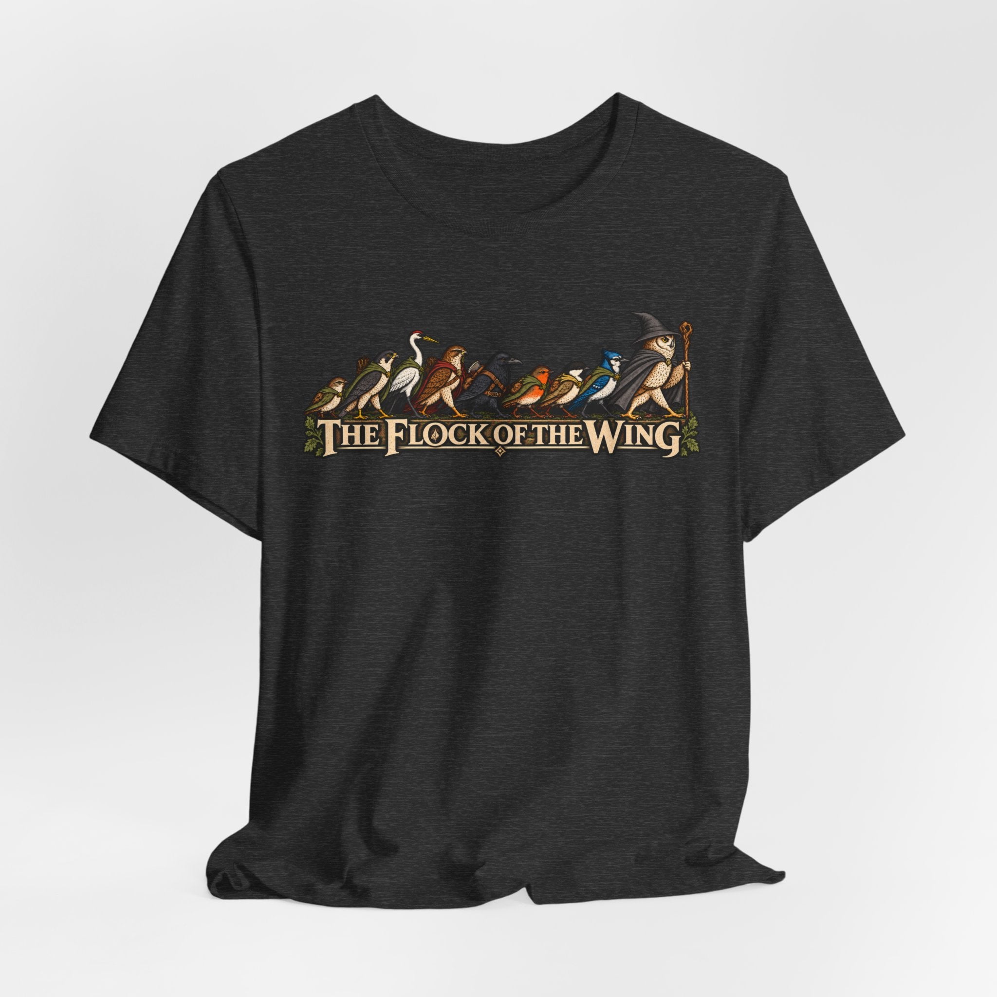 The Flock of the Wing Tee in Black Heather - starling flock murmuration shirt, Barely Outdoorsy Bella Canvas