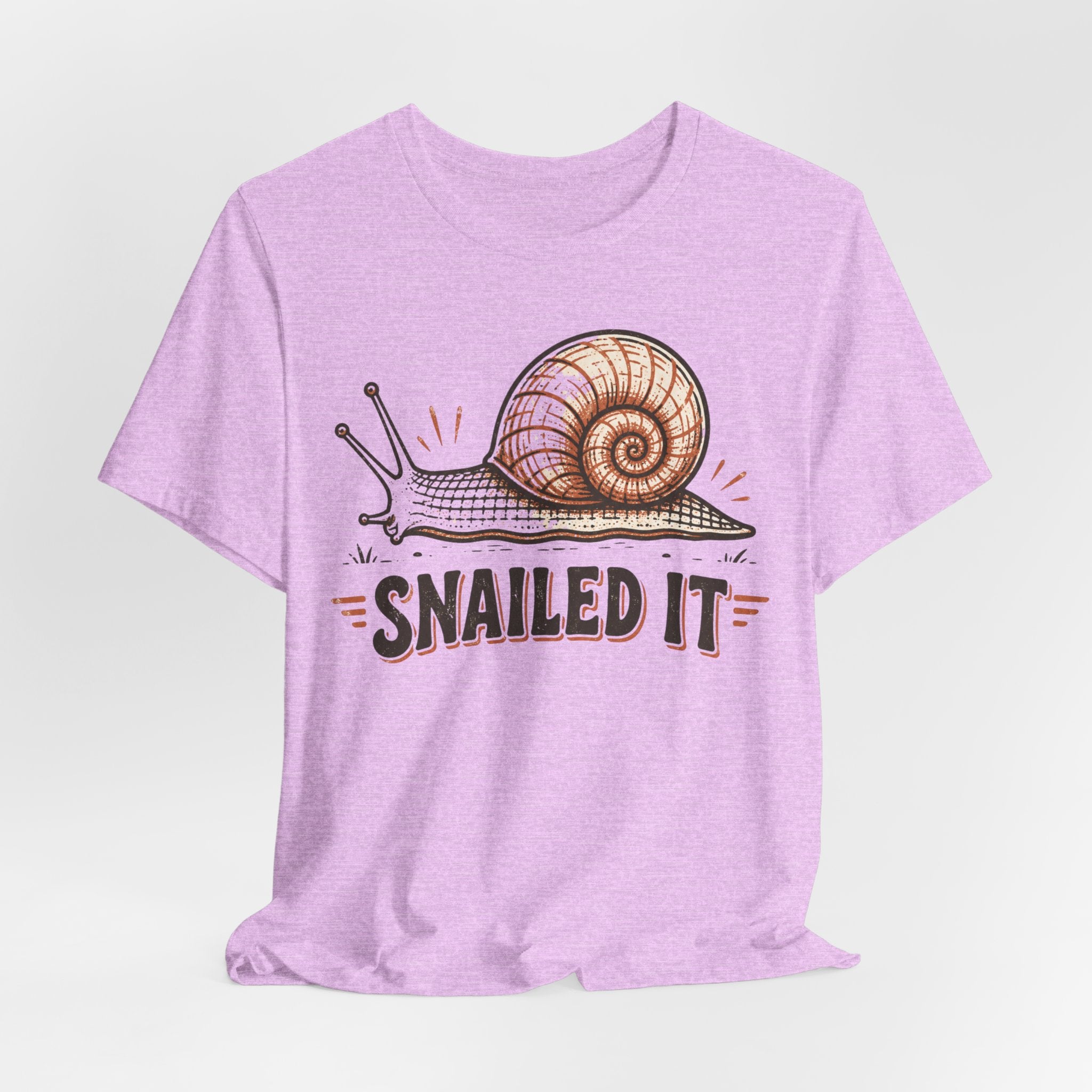 Snailed It Tee in Athletic Heather worn shot - funny snail pun humor shirt, Barely Outdoorsy