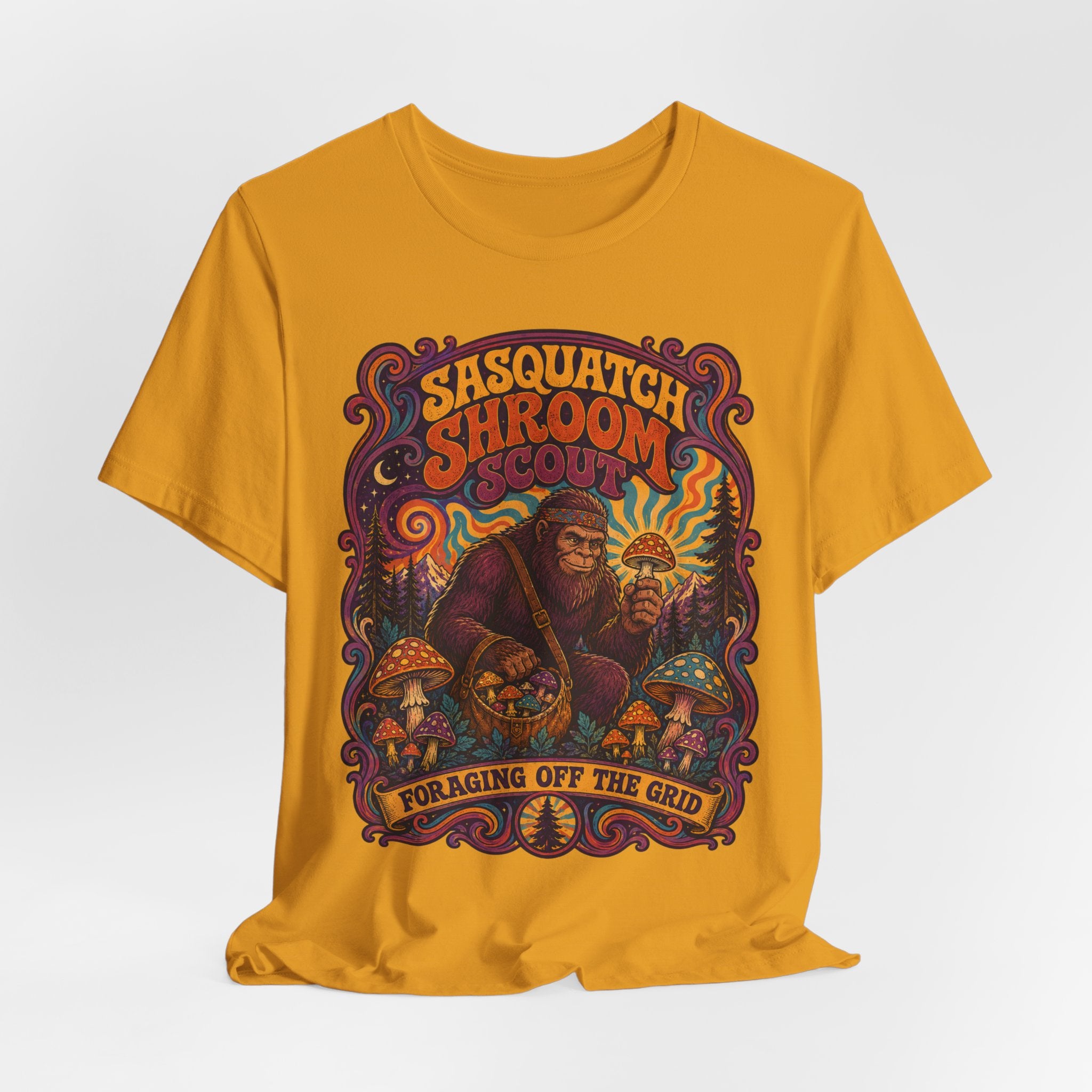 Sasquatch Shroom Scout Tee in Natural - funny Sasquatch mushroom scout shirt, Barely Outdoorsy Bella Canvas