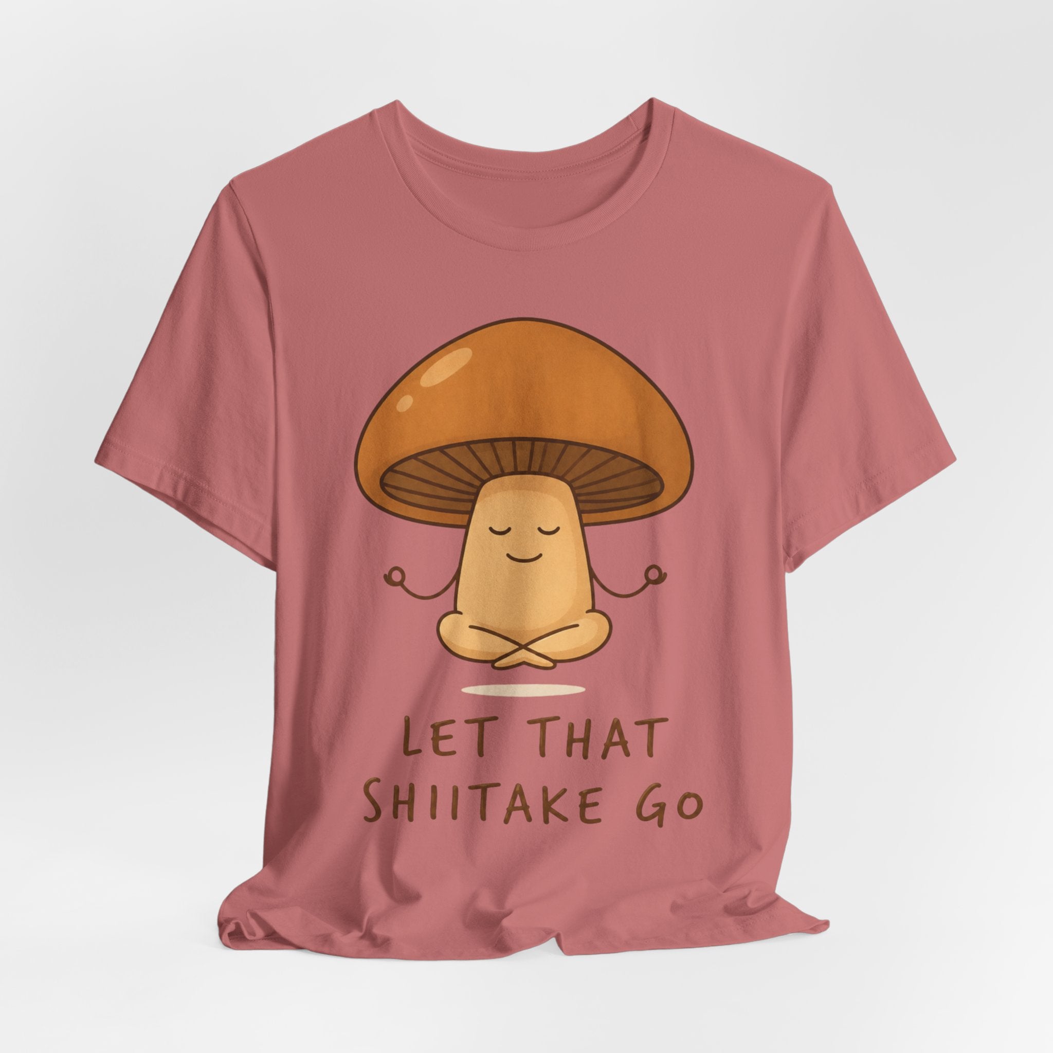 Let That Shiitake Go T-Shirt in Black - funny mushroom pun graphic tee, Barely Outdoorsy Bella Canvas 3001
