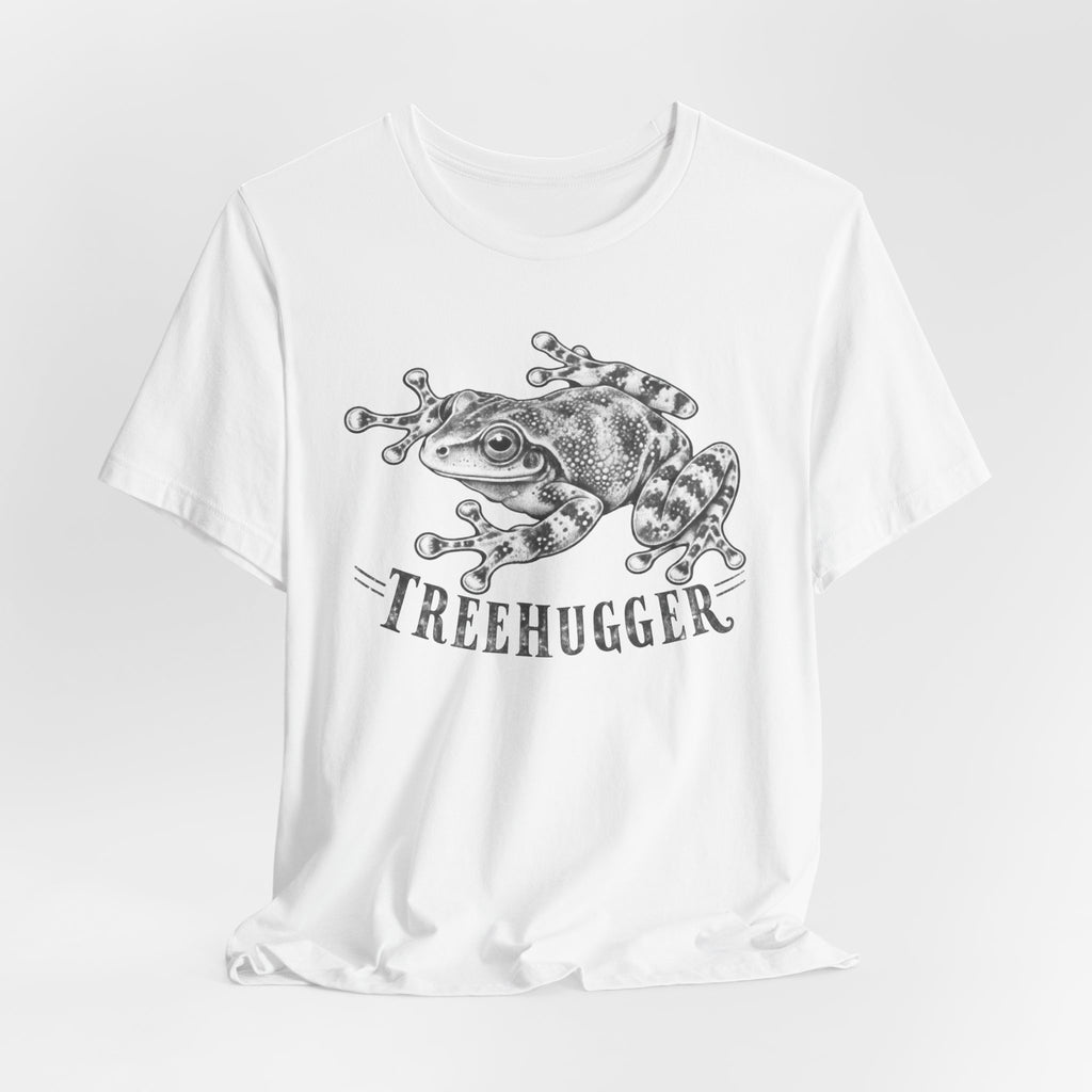 Treehugger Tree Frog T-Shirt in White - funny tree frog nature graphic tee, Barely Outdoorsy Bella Canvas
