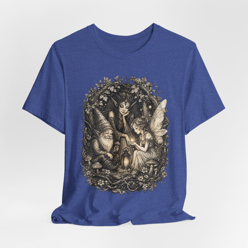 Woodland Gathering Tee flat lay Athletic Heather - unisex crew neck woodland creatures graphic tee, Barely Outdoorsy