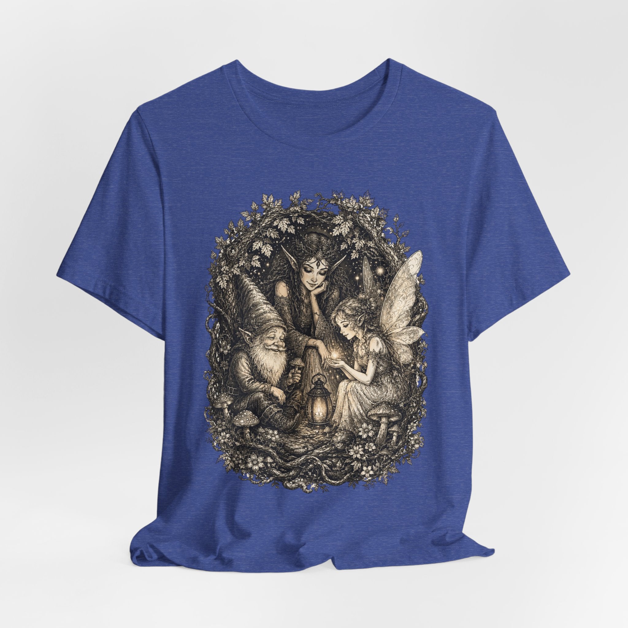 Woodland Gathering Tee flat lay Athletic Heather - unisex crew neck woodland creatures graphic tee, Barely Outdoorsy