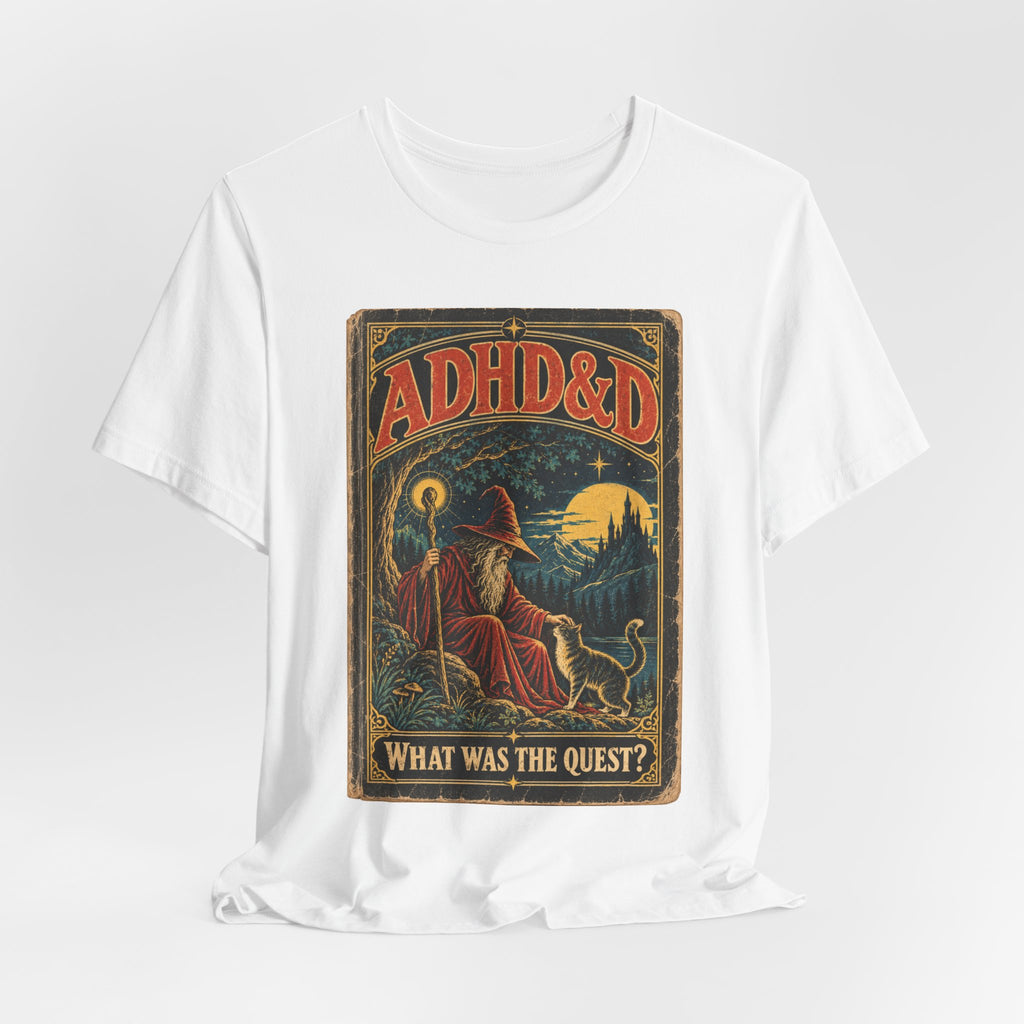 ADHD&D What Was the Quest T-Shirt in Heather Green - funny ADHD neurodivergent D&D RPG parody graphic tee, Barely Outdoorsy