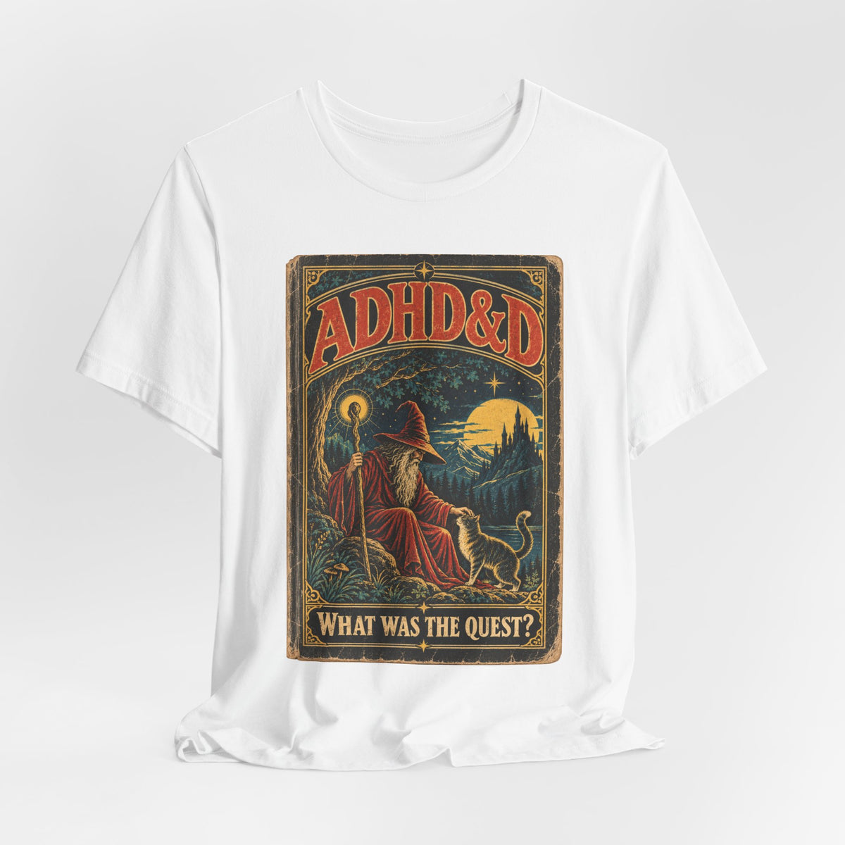 ADHD&D What Was the Quest T-Shirt in Heather Green - funny ADHD neurodivergent D&D RPG parody graphic tee, Barely Outdoorsy