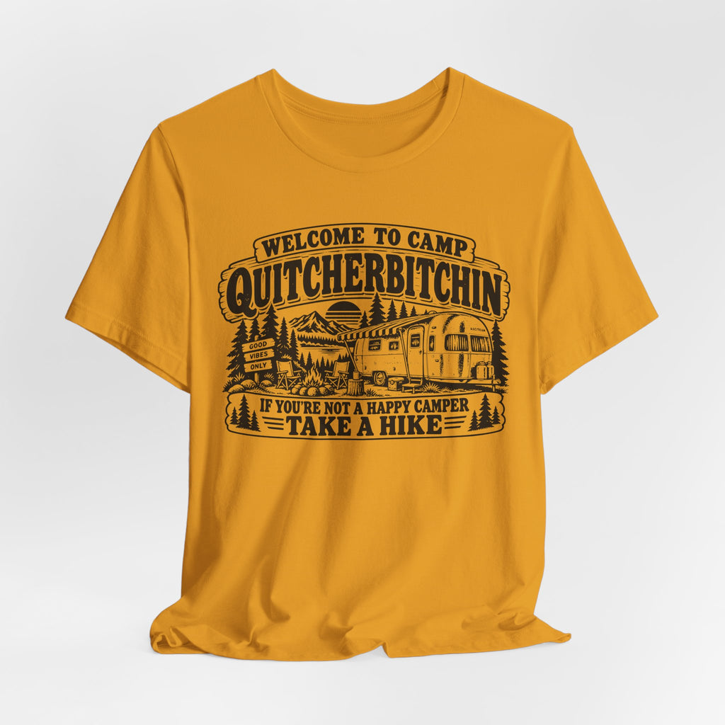 Camp Quitcherbitchin T-Shirt in Athletic Heather - funny retro camp quitcherbitchin graphic tee, Barely Outdoorsy Bella Canvas 3001