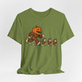Pumpkin Head Bigfoot Halloween Tee in Storm - funny Sasquatch pumpkin head shirt, Barely Outdoorsy Bella Canvas