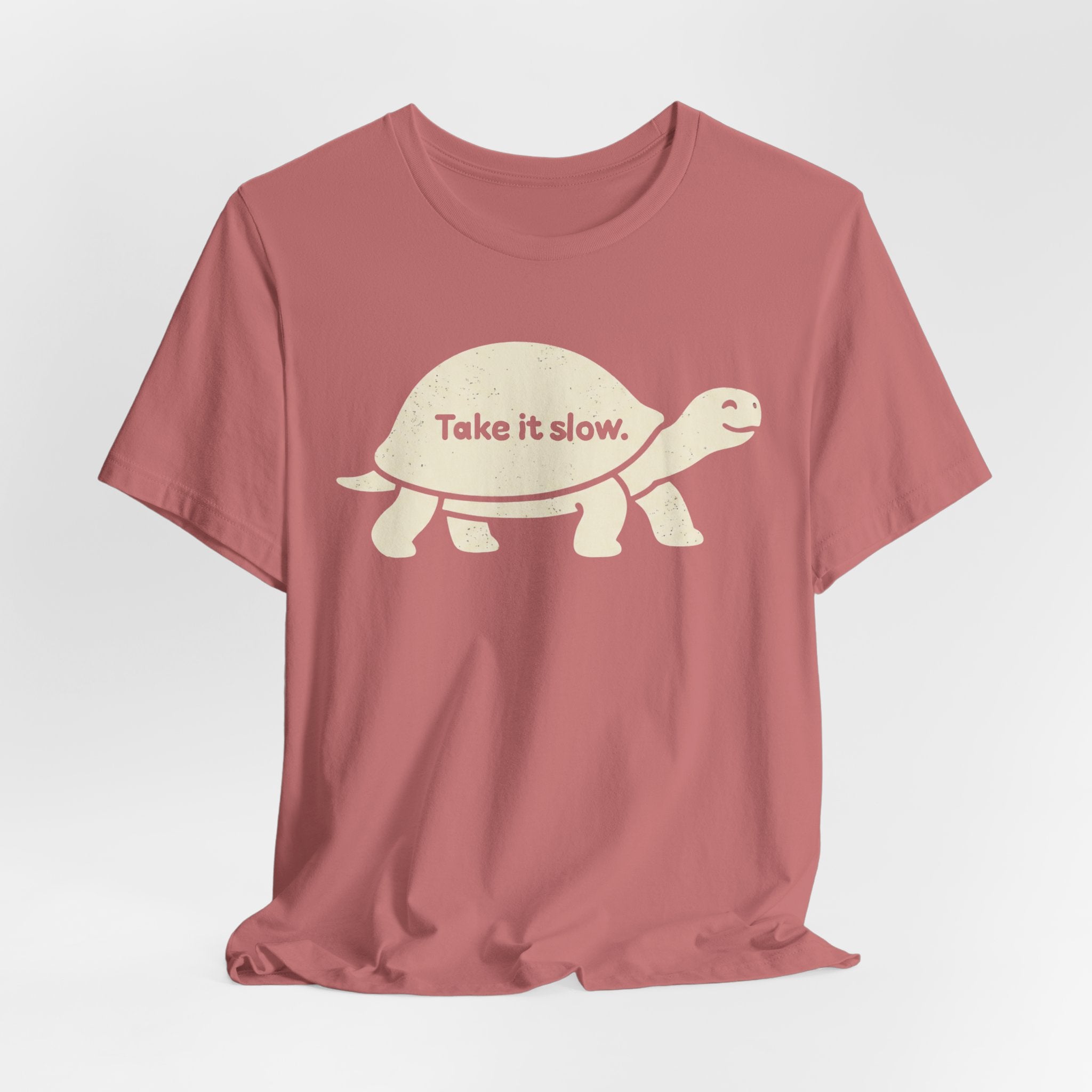 Take It Slow Tee in Heather Green - simple line art turtle slow living humor shirt, Barely Outdoorsy