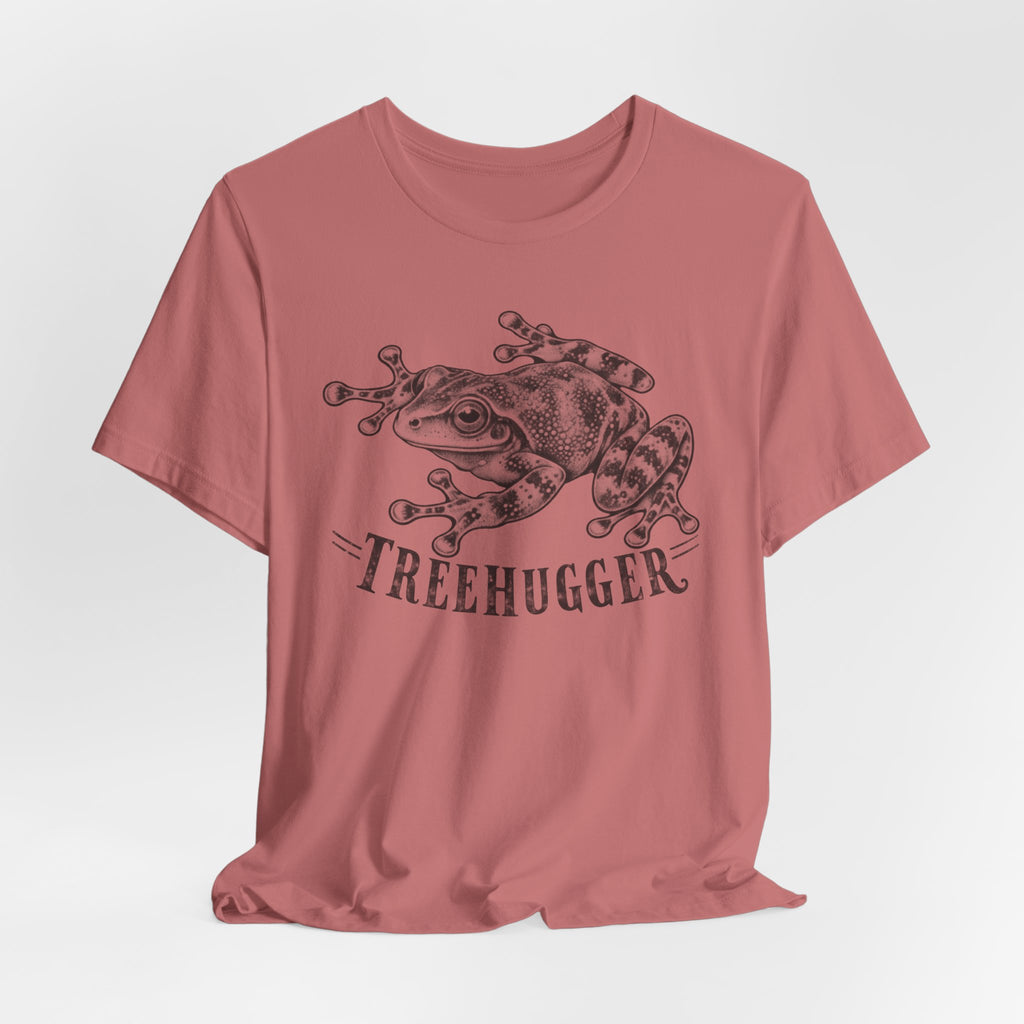 Treehugger Tree Frog T-Shirt in Athletic Heather - funny tree frog treehugger nature graphic tee, Barely Outdoorsy Bella Canvas 3001