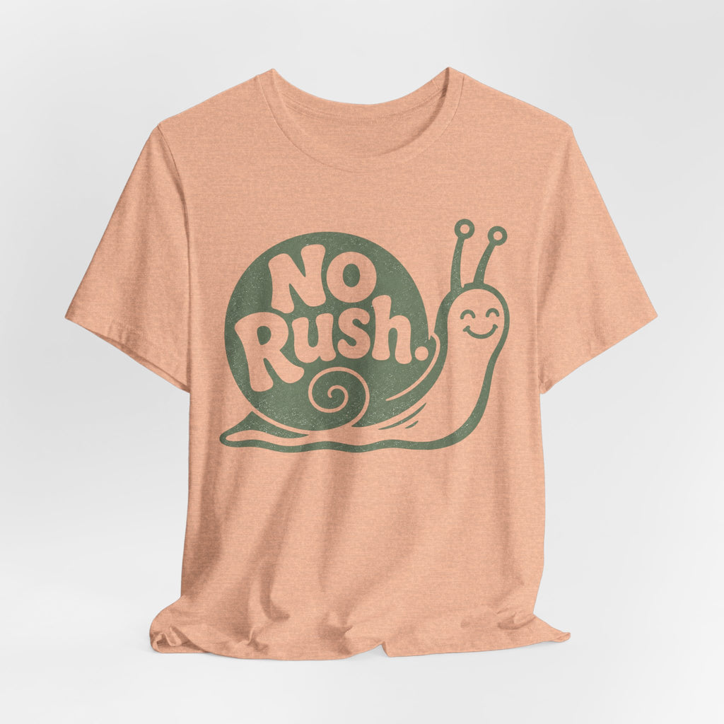 No Rush Snail T-Shirt in Heather Ice Blue - retro snail slow living humor graphic tee, Barely Outdoorsy