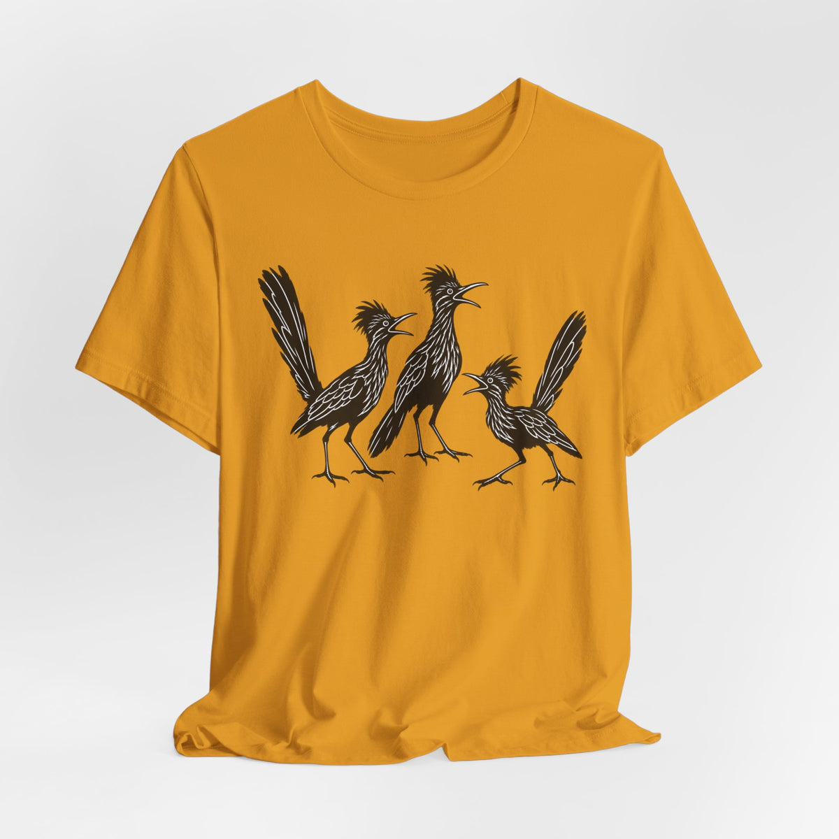 Roadrunner Gossip T-Shirt in Heather Peach - funny Southwest roadrunner graphic tee, Barely Outdoorsy Bella Canvas