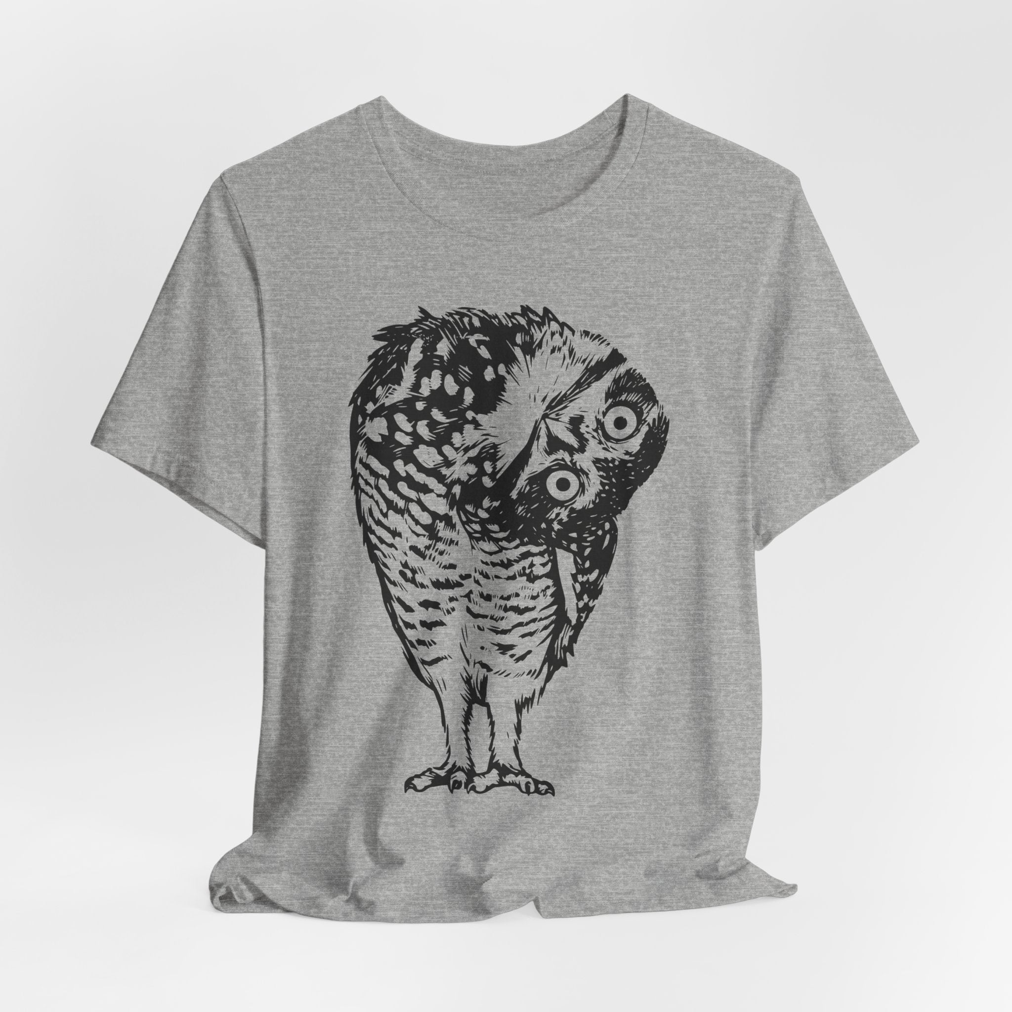 Shocked Owl startled bird black white illustration t-shirt graphic tee BarelyOutdoorsy