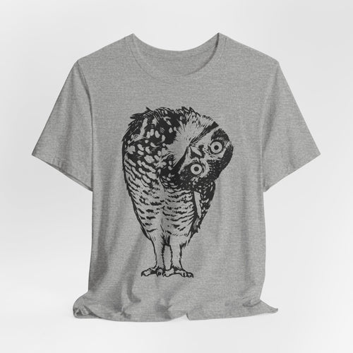 Shocked Owl startled bird black white illustration t-shirt graphic tee BarelyOutdoorsy