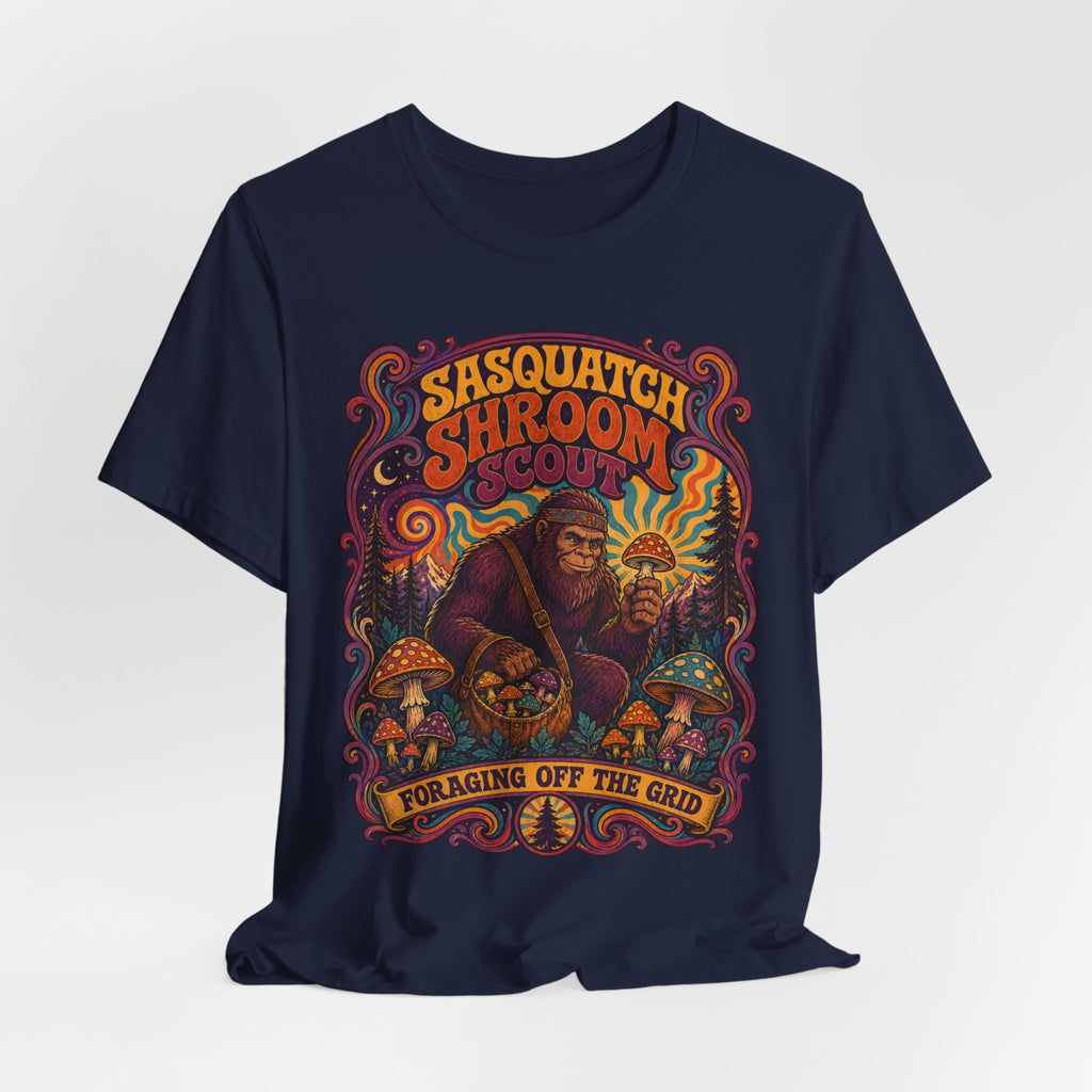 Sasquatch Shroom Scout T-Shirt in Brown - Bigfoot shroom humor outdoor shirt, Barely Outdoorsy Bella Canvas 3001