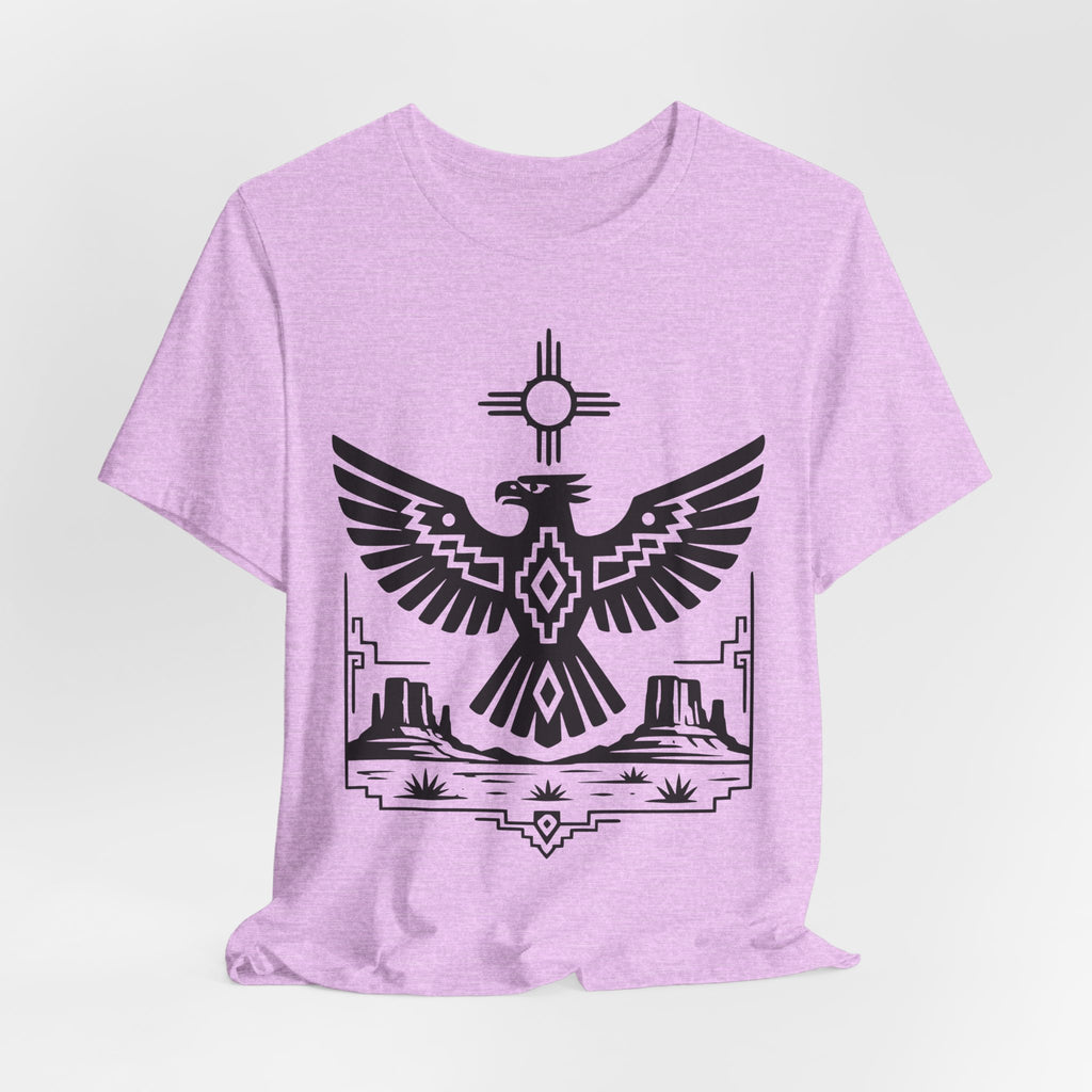 Thunderbird Zia Sun Desert Tee in Mauve - Southwest Thunderbird Zia shirt, Barely Outdoorsy Bella Canvas 3001