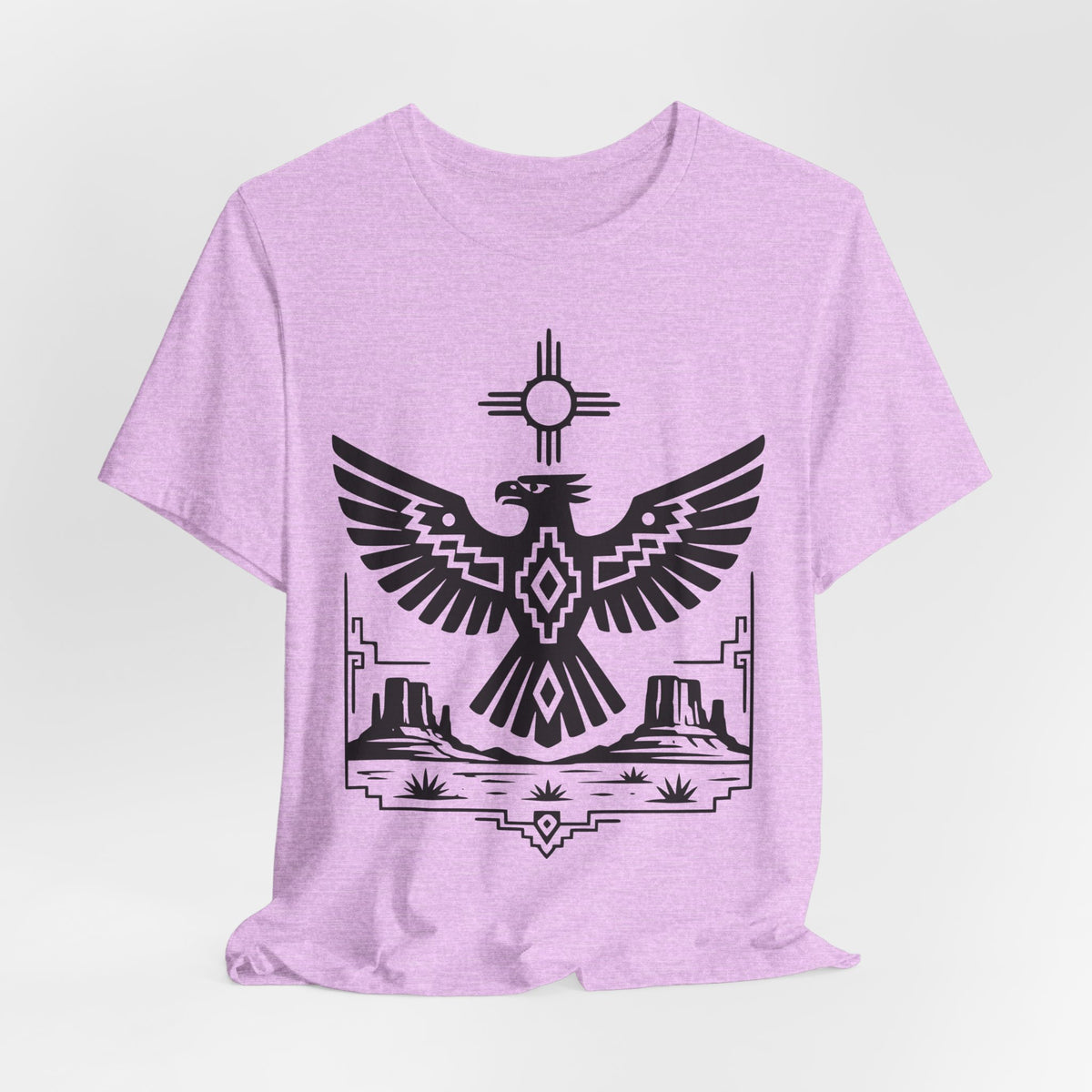 Thunderbird Zia Sun Desert Tee in Mauve - Southwest Thunderbird Zia shirt, Barely Outdoorsy Bella Canvas 3001