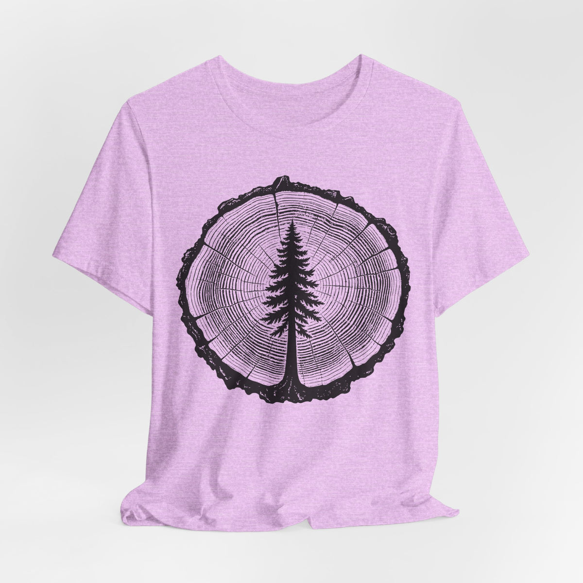 Tree Rings Pine Silhouette T-Shirt in Dark Grey Heather detail - pine tree rings silhouette close-up graphic