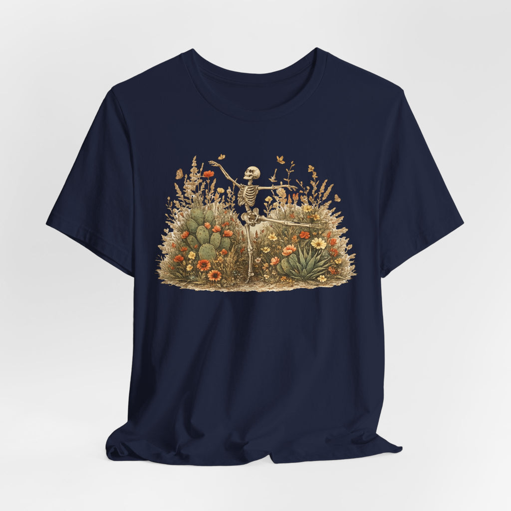 Dancing Skeleton Desert Wildflower T-Shirt in Brown - boho botanical dancing skeleton desert tee, Barely Outdoorsy Bella Canvas