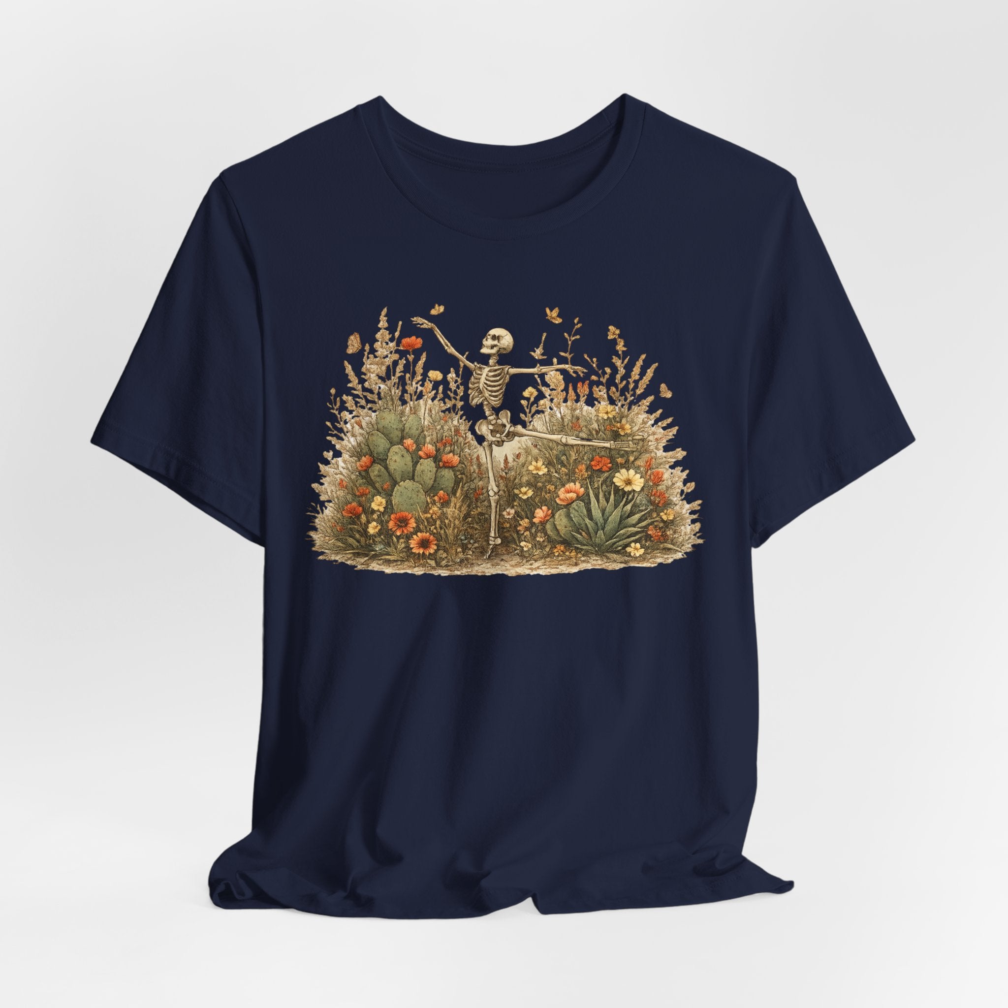 Dancing Skeleton Desert Wildflower T-Shirt in Brown - boho botanical dancing skeleton desert tee, Barely Outdoorsy Bella Canvas