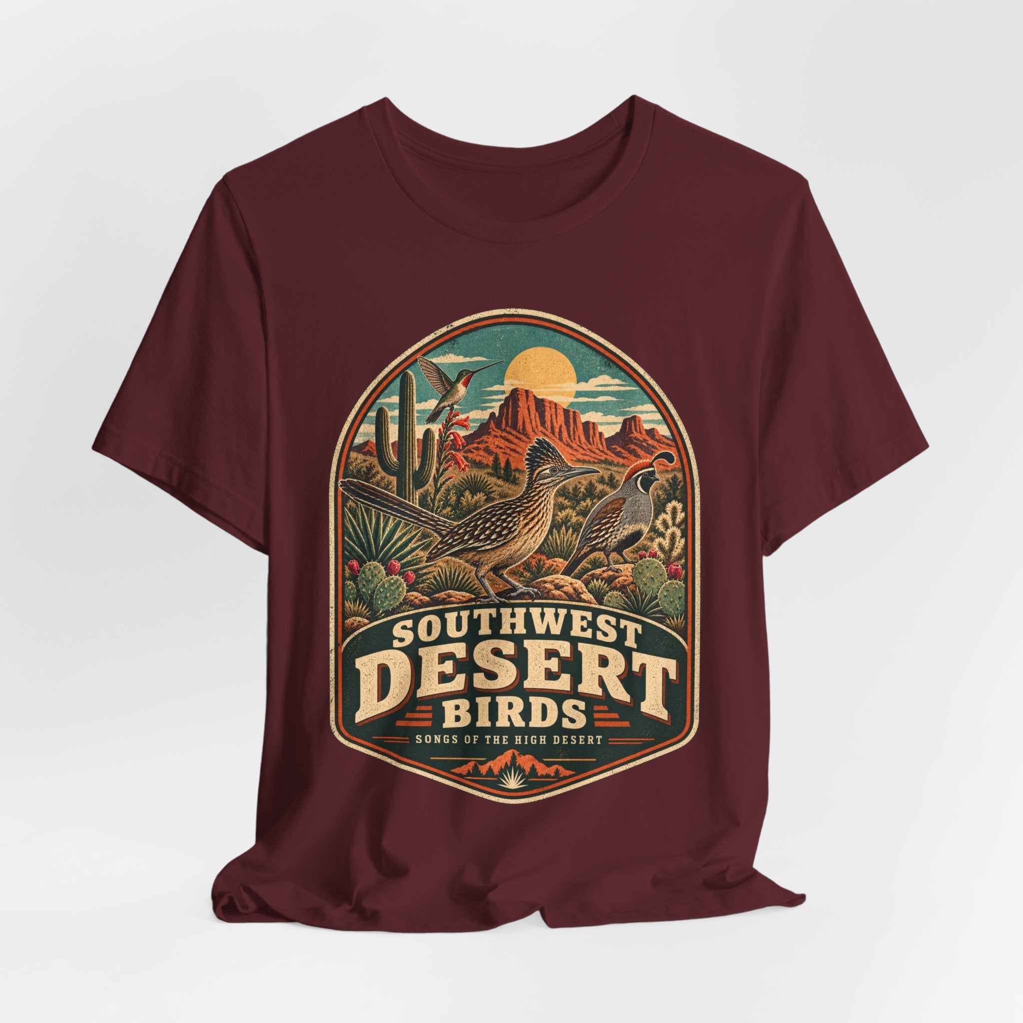 Southwest Desert Birds T-Shirt in Heather True Royal detail - Southwest birds wildlife close-up graphic