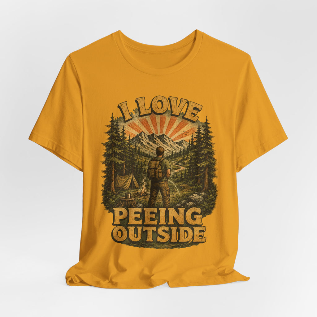 I Love Peeing Outside Tee in Brown - funny camping humor shirt, Barely Outdoorsy Bella Canvas 3001