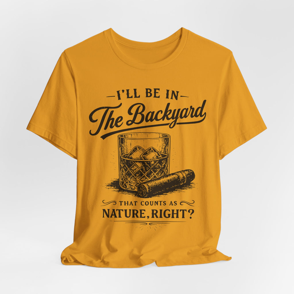 I'll Be In The Backyard Tee flat lay Athletic Heather - unisex crew neck backyard humor graphic tee, Barely Outdoorsy