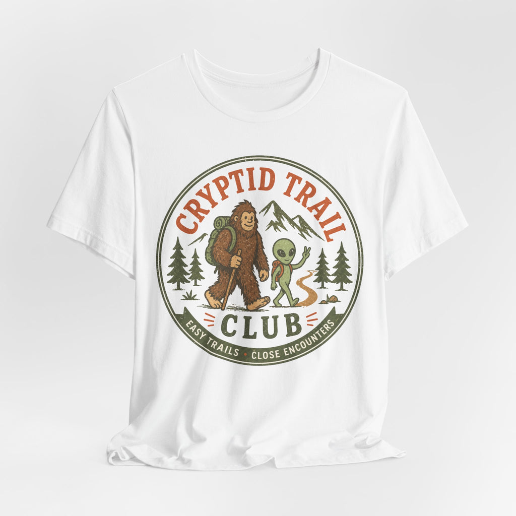 Funny cryptid hiking shirt Bigfoot alien UFO barely outdoorsy graphic tee