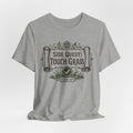 Side Quest Touch Grass T-Shirt flat lay Athletic Heather - unisex crew neck D&D RPG graphic tee, Barely Outdoorsy