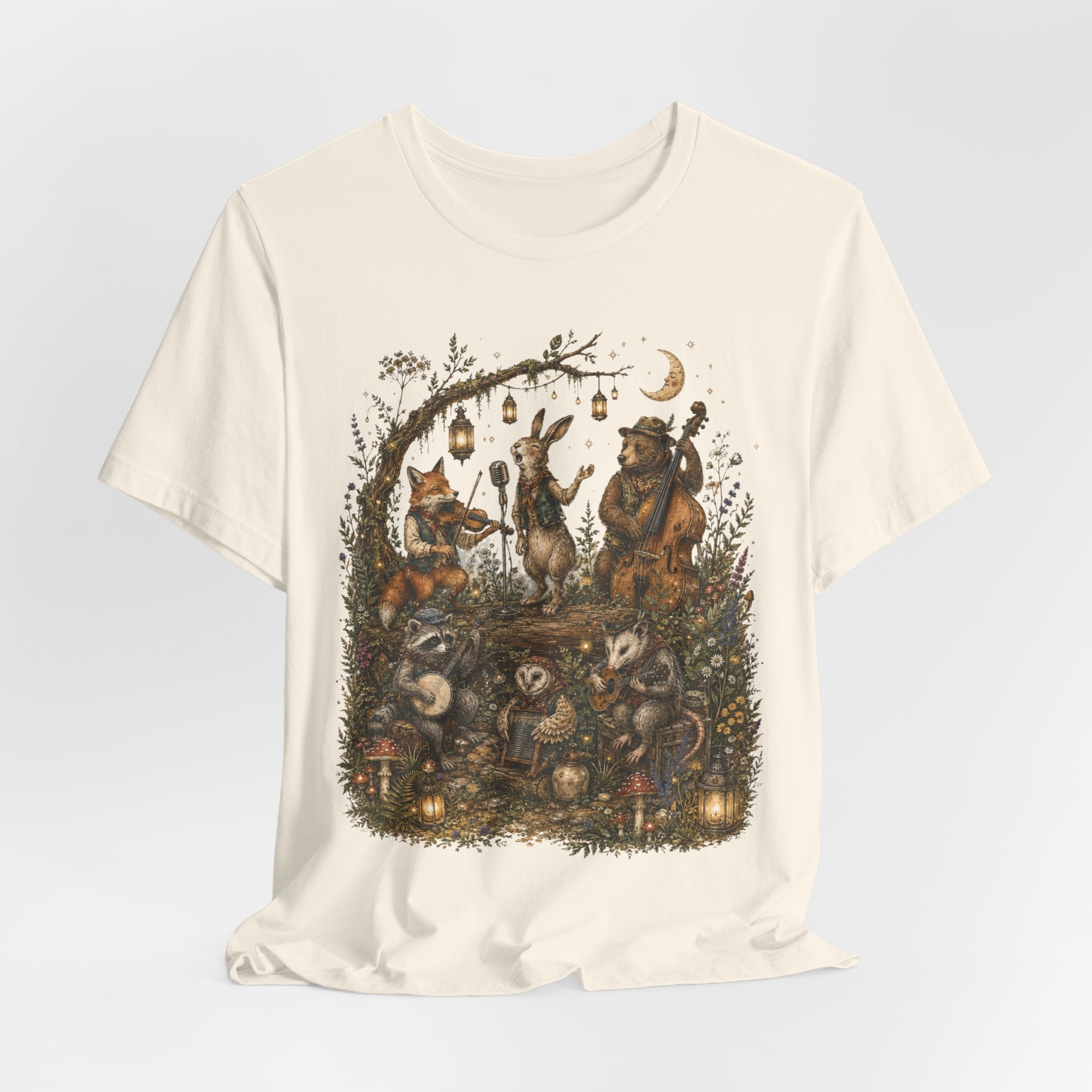 Woodland Band Moonlight Concert Tee in Dark Grey Heather - moonlight forest band humor shirt, Barely Outdoorsy