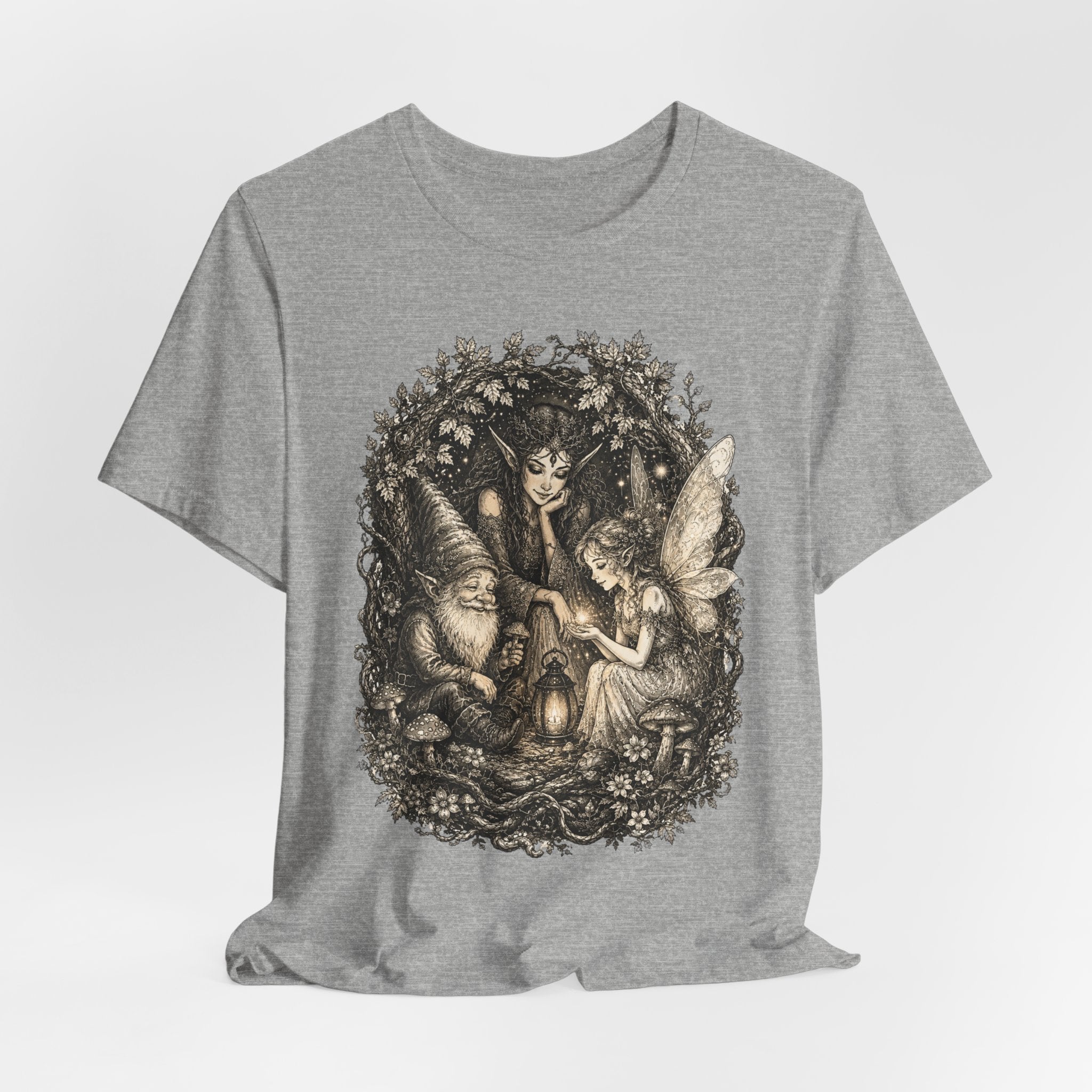 Woodland Gathering T-Shirt in Heather True Royal detail - moonlit forest creatures lantern close-up graphic