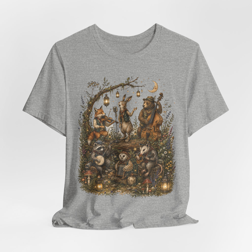 Woodland Band Moonlight Concert T-Shirt in Heather True Royal - goblincore forest band moonlit graphic tee, Barely Outdoorsy Bella Canvas
