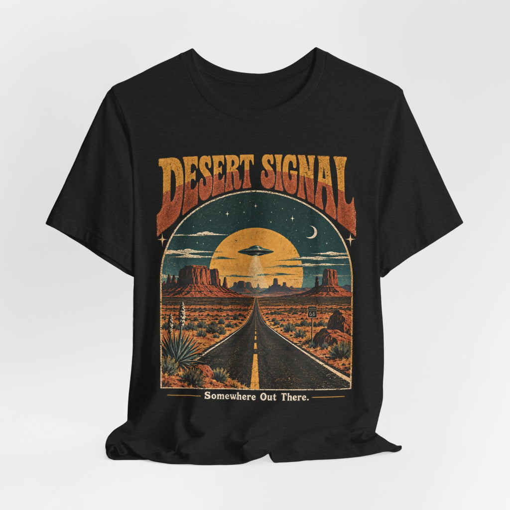 Desert Signal UFO Highway T-Shirt in Athletic Heather - retro desert UFO highway graphic tee, Barely Outdoorsy Bella Canvas 3001