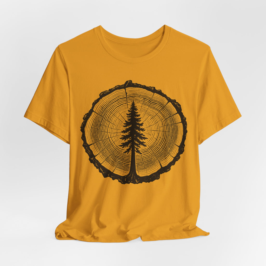 Tree Rings Pine Silhouette Tee in Dark Grey Heather - tree rings pine silhouette forest shirt, Barely Outdoorsy