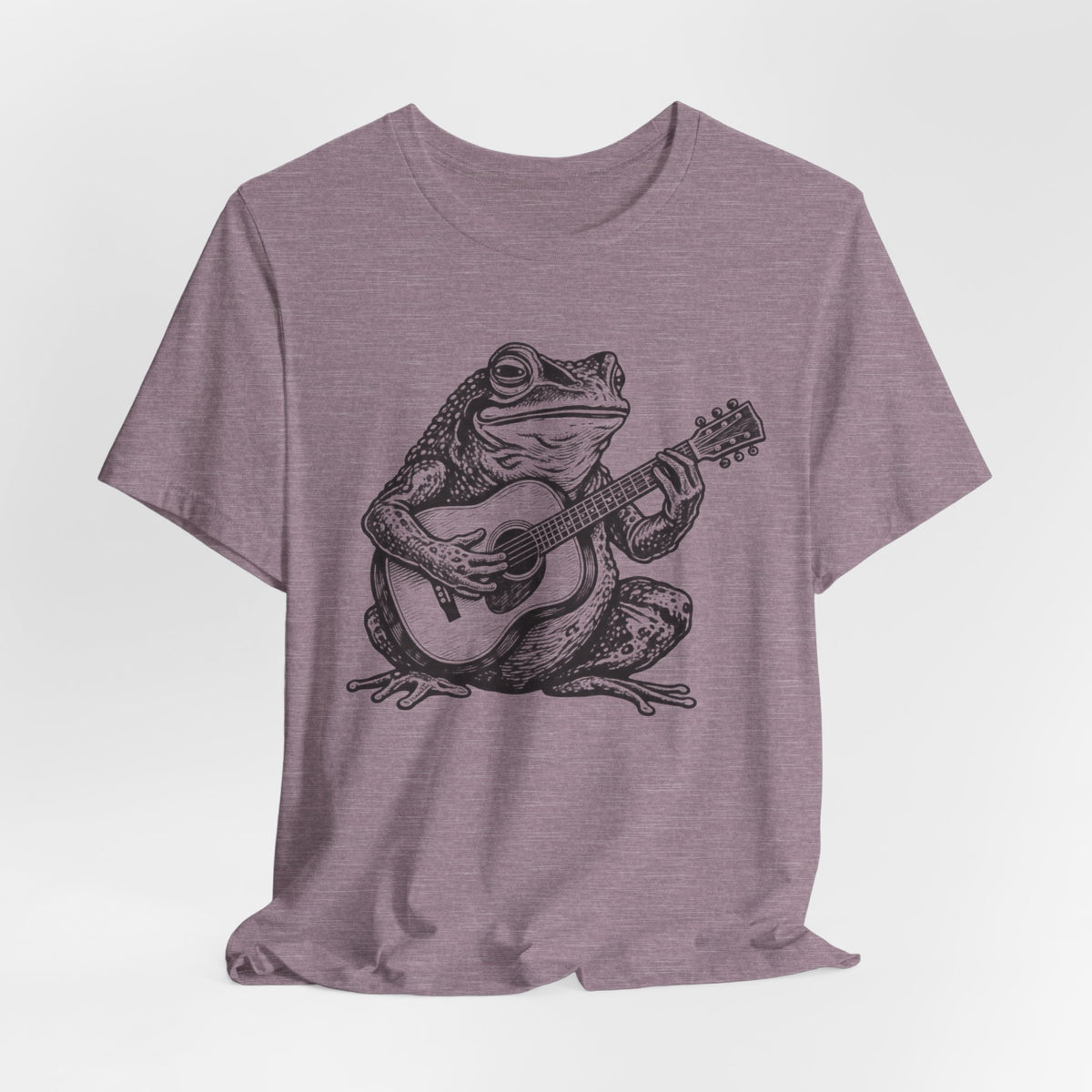 Folk Toad Guitar T-Shirt in Heather Purple - funny folk toad guitar music graphic tee, Barely Outdoorsy