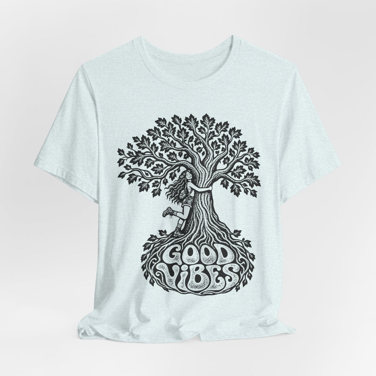 Good Vibes Tree Hug Tee in Mauve - funny tree hug humor shirt, Barely Outdoorsy Bella Canvas