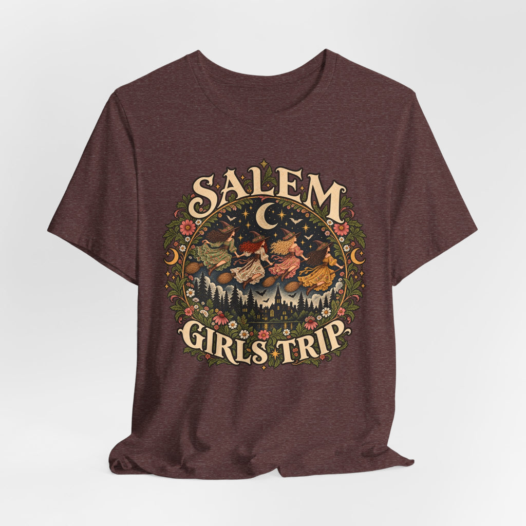 Salem Girls Trip Witch Tee in Heather Purple - funny Salem witch girls trip Halloween shirt, Barely Outdoorsy Bella Canvas