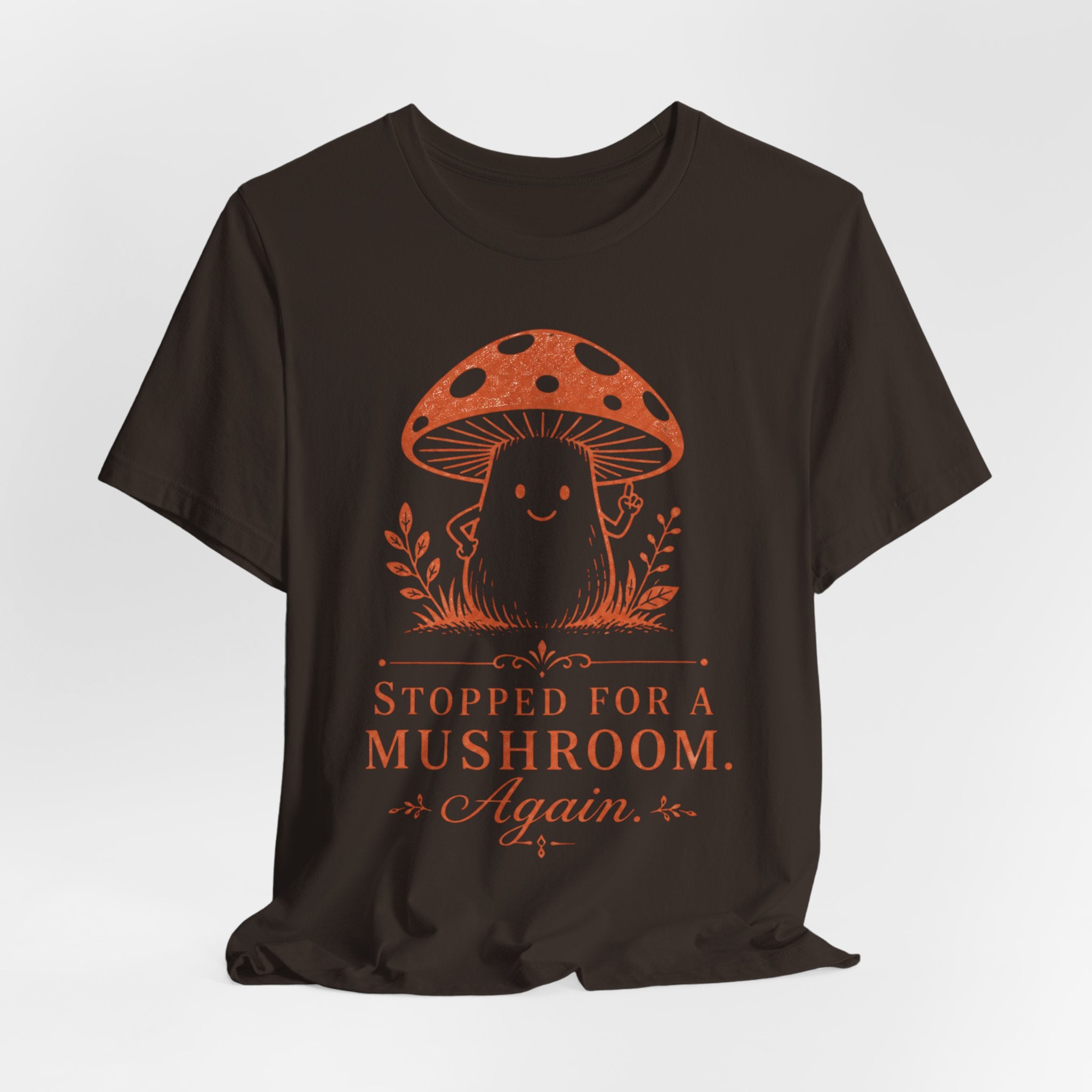 Stopped for a Mushroom Again Tee in Brown - vintage rust ink mushroom graphic tee, Barely Outdoorsy
