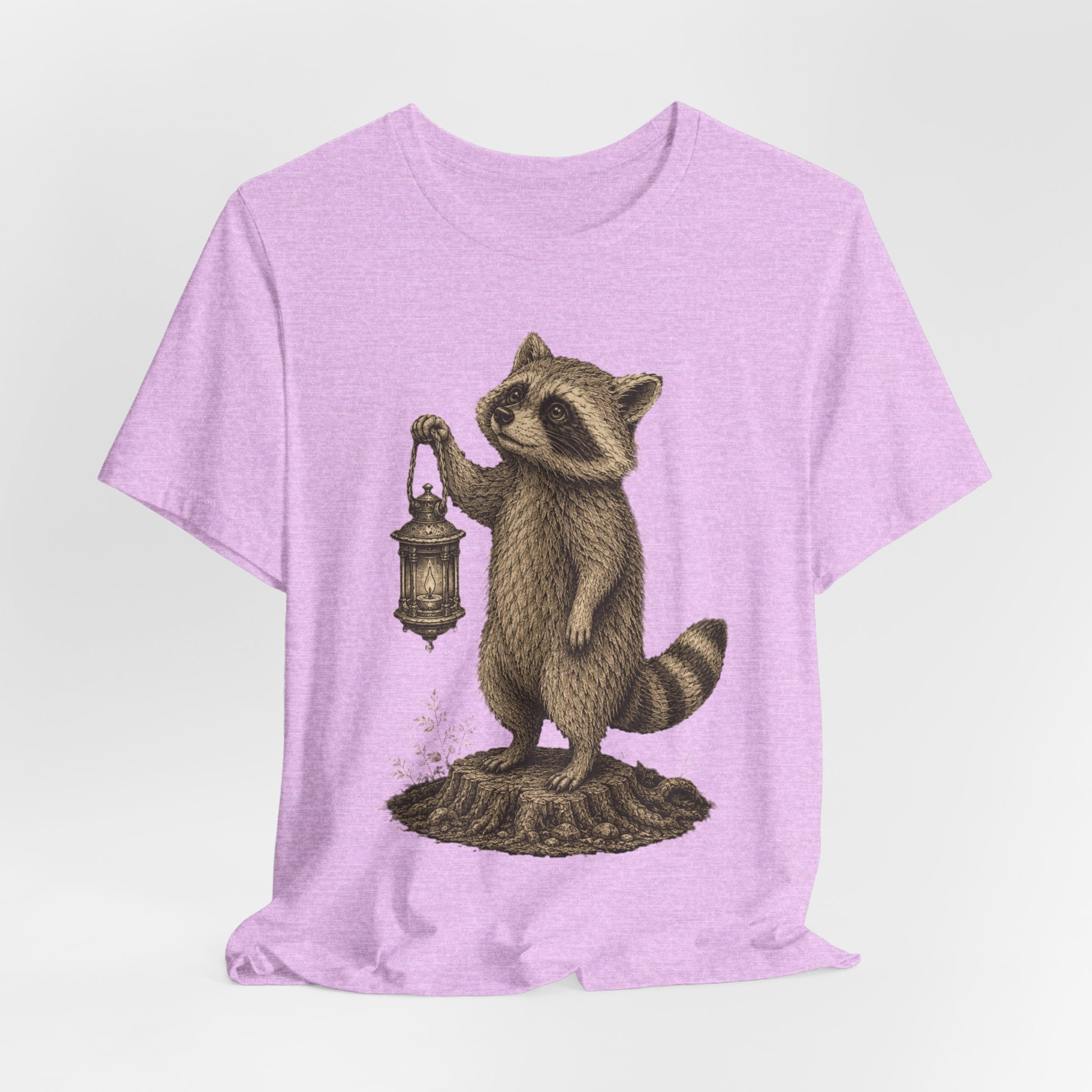 Raccoon Lantern T-Shirt in Heather Ice Blue - goblincore raccoon lantern graphic tee, Barely Outdoorsy