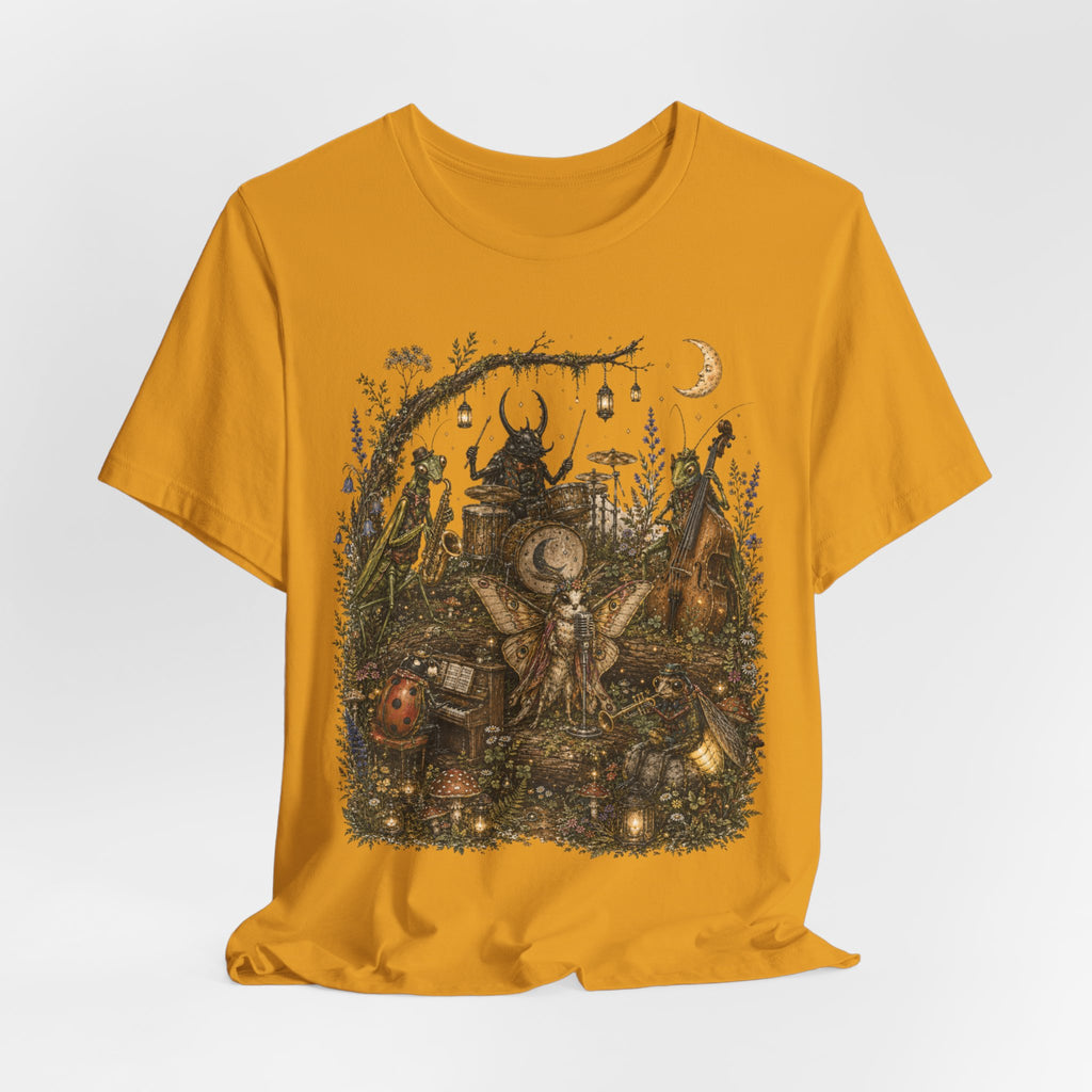 Bug Band Moonlight Concert T-Shirt in White - goblincore insect band moonlit graphic tee, Barely Outdoorsy