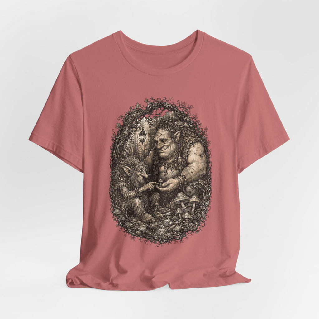 Forest Trolls Tee in Maroon - funny forest troll fantasy humor shirt, Barely Outdoorsy Bella Canvas 3001