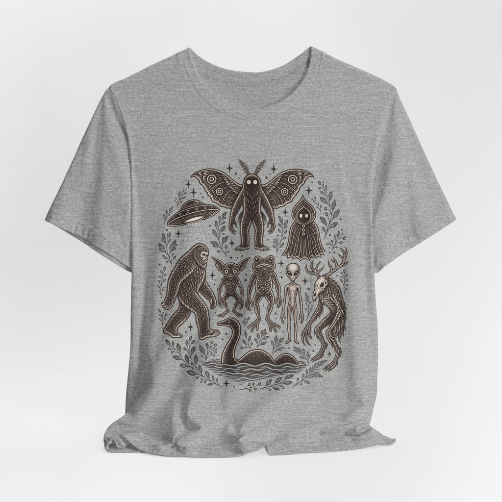 Legendary Cryptid Roster T-Shirt in Heather Prism Lilac - funny cryptid roster graphic tee, Barely Outdoorsy